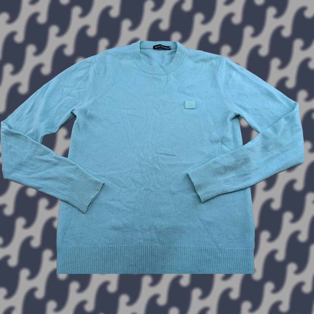 Acne Studios Acne Studios Nalon Face Sweater Mens Medium Teal Wool Crewneck Jumper Knit Pullover Casual - Mens Size US M / EU 48-50 / 2 - 1 Thumbnail