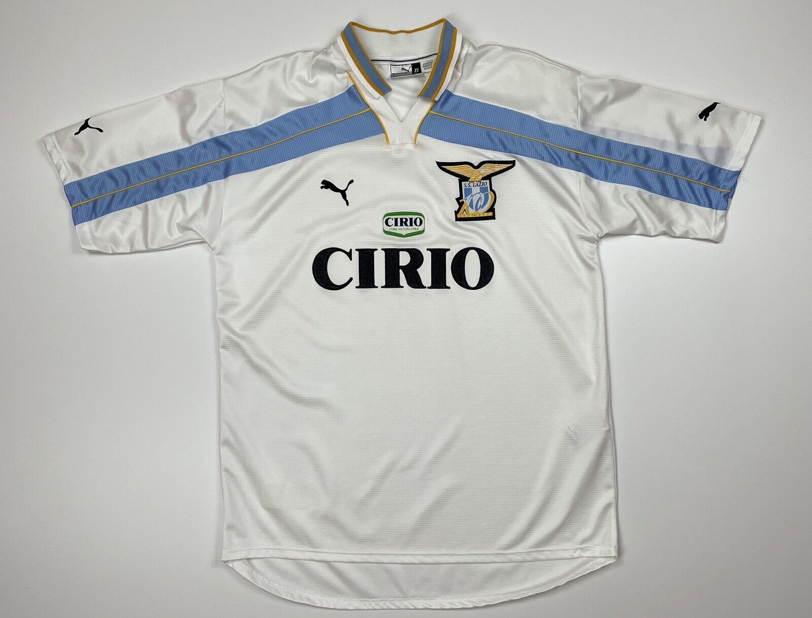 image of Puma x Soccer Jersey Vintage Lazio 1999 2000 Home Jersey Shirt Soccer Centenary in White (Size XL)