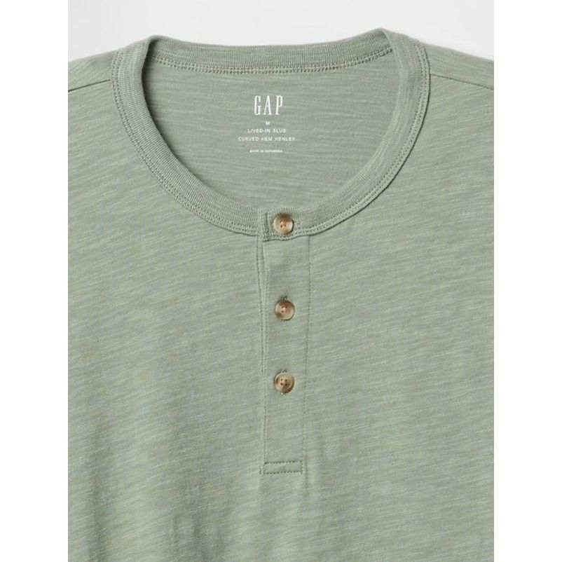 Gap Gap Green Lived-In Relaxed Curved Hem Henley T-Shirt Size US L / EU 52-54 / 3 - 4 Thumbnail