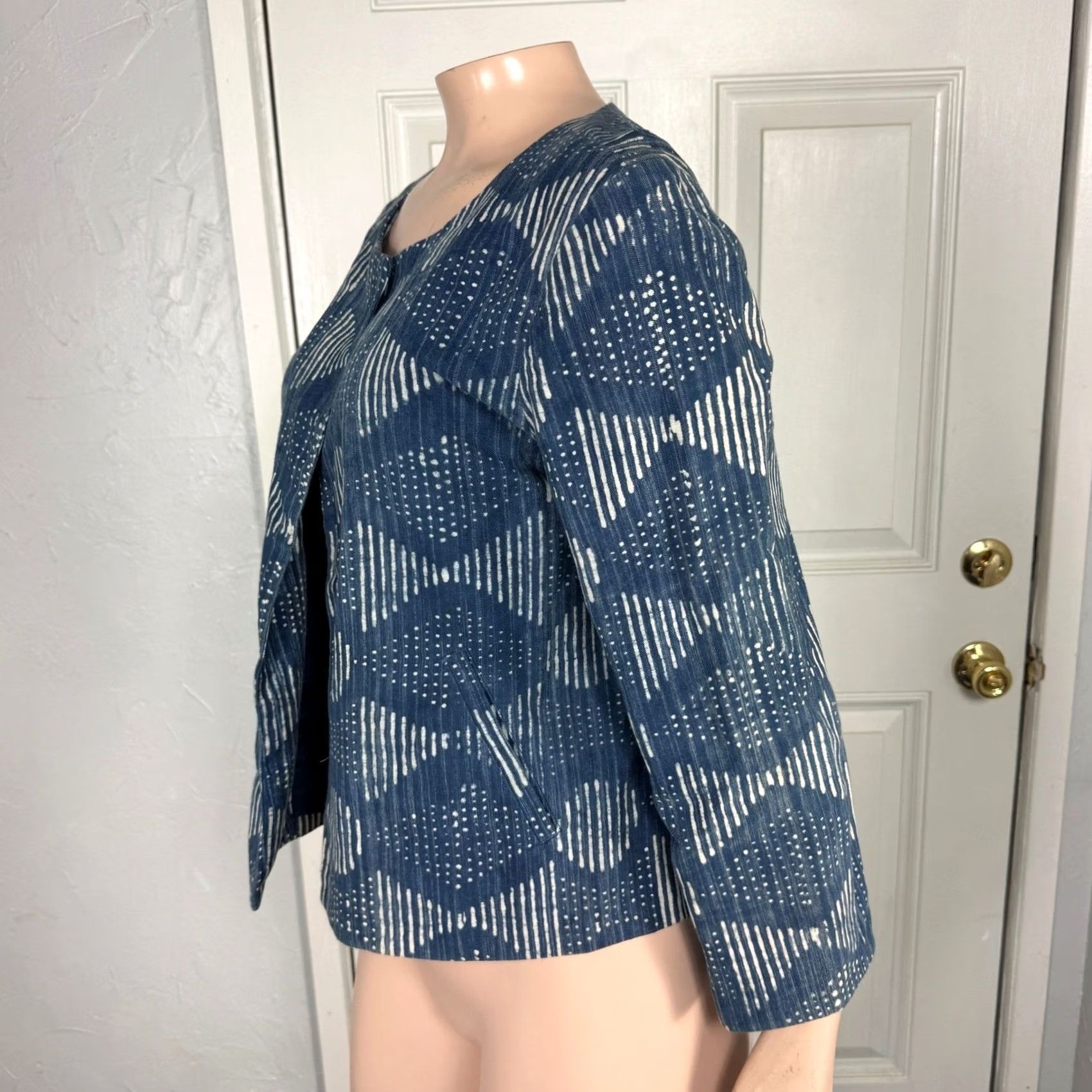 Eileen Fisher Eileen Fisher Women's Small Open Front Organic Cotton Printed Indigo Jacket Size S / US 4 / IT 40 - 2 Thumbnail