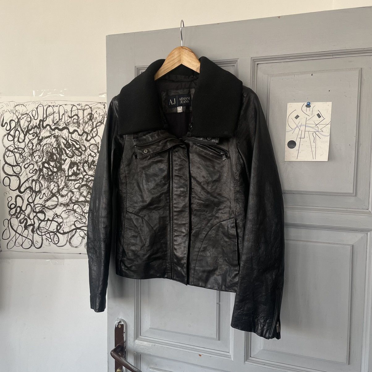 Armani × Vintage Vintage Armani Jeans 00’s Avantgarde Leather Jacket Size S / US 4 / IT 40 - 2 Thumbnail