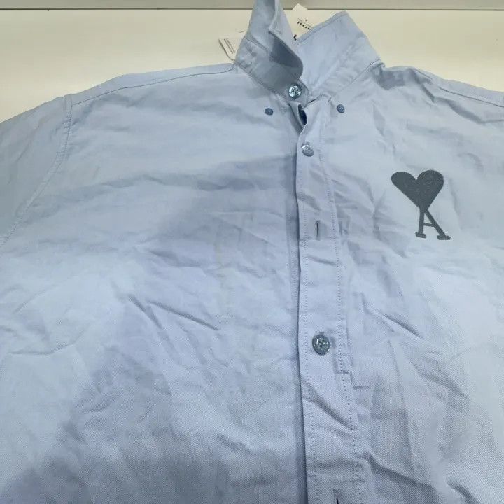 AMI AMIPARIS Blue Button-Down Shirt with Heart Design -2507 Size US XS / EU 42 / 0 - 4 Thumbnail