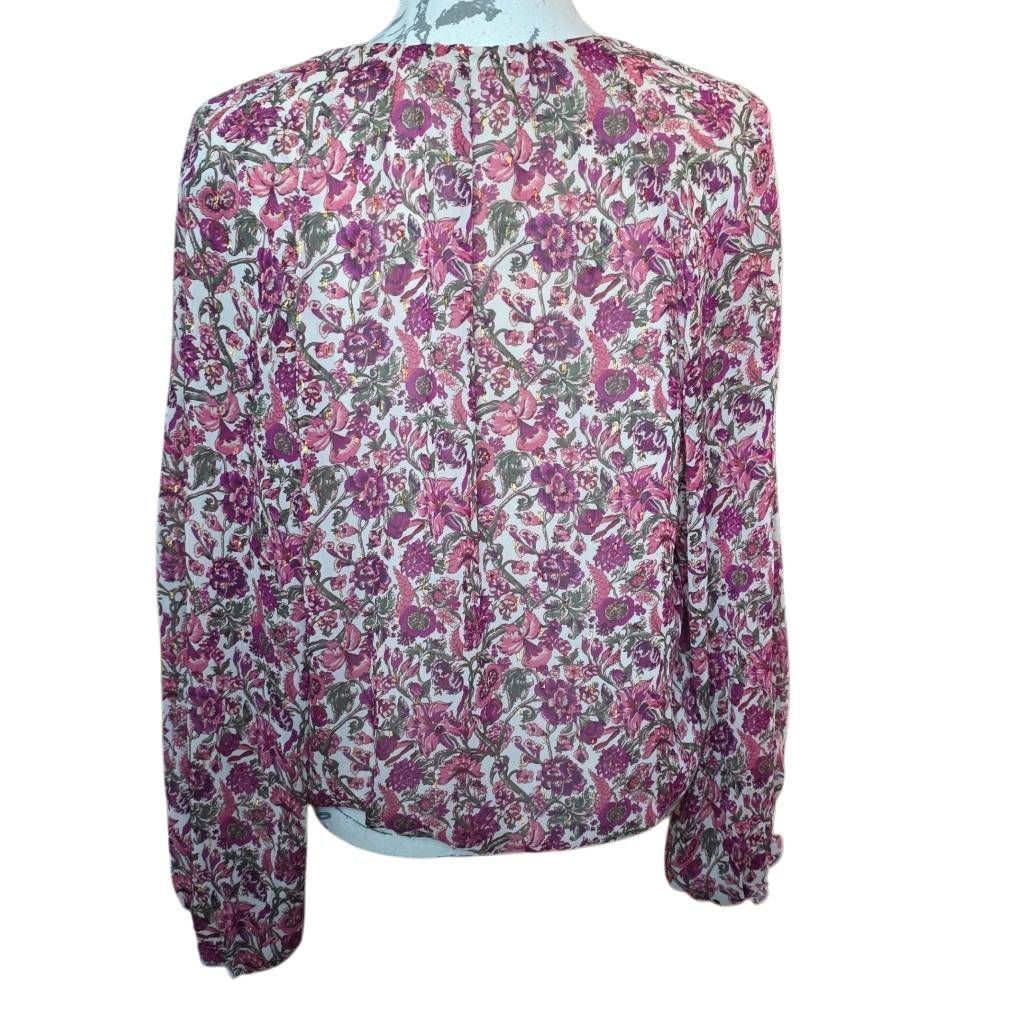 Express Express Women's Size Large Pink Floral Print V-neck Peasant Size L / US 10 / IT 46 - 6 Thumbnail