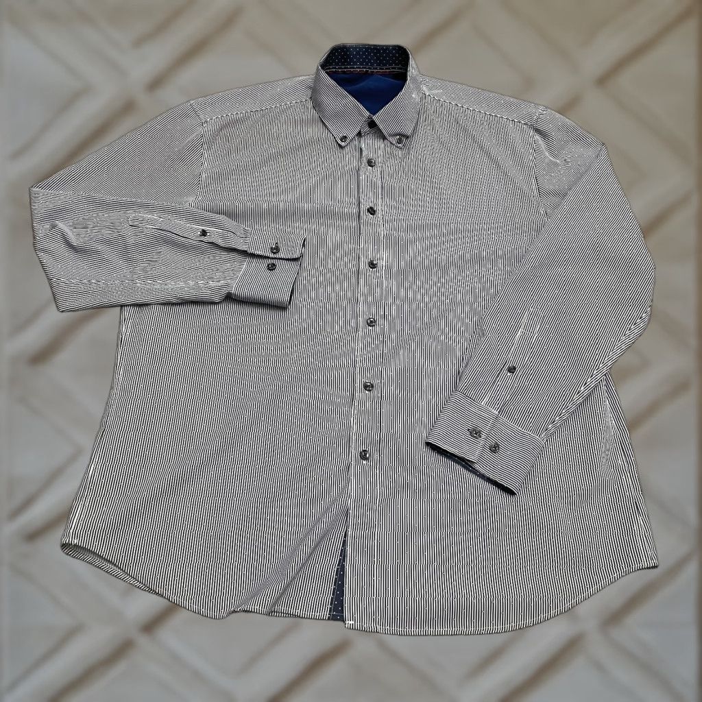 Vintage Construct Dress Shirt Men L Blue Pinstripe Long Sleeve Flip Cuff Button-Down Size 42R - 1 Thumbnail