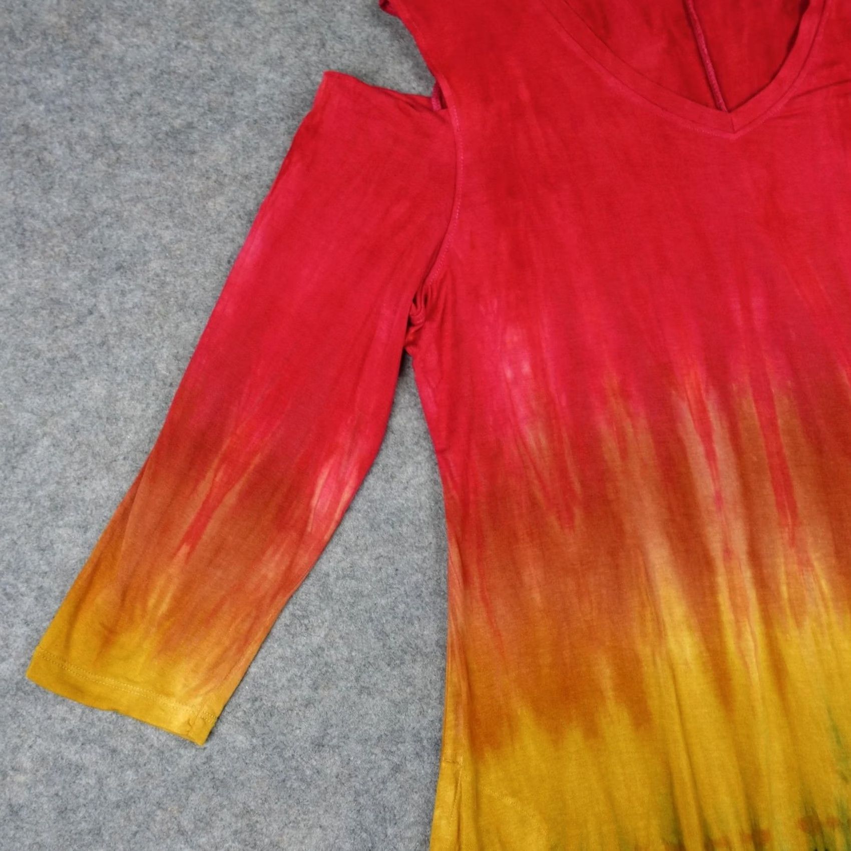 CLOT VINTAGE Art Of Cloth Shirt Dress Womens L Red Tie Dye Cold Shoulder Tunic Top V-Neck 3/4 Sleeve Stretch Jersey Casual Size L / US 10 / IT 46 - 5 Thumbnail