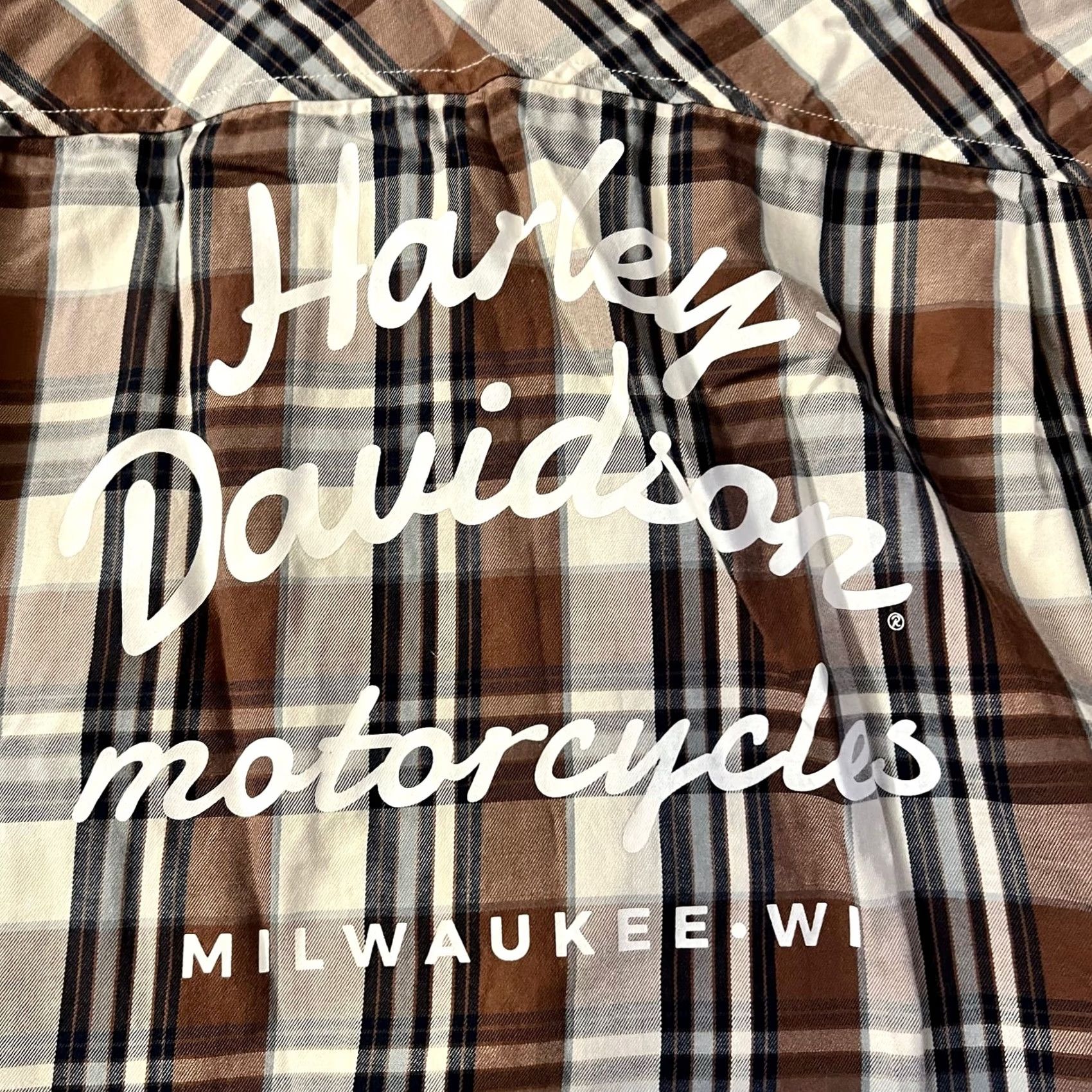 Harley Davidson Harley Davidson Shirt Mens Medium Plaid Embroidered Kick Ass Iron Button Up Brown Long Sleeve Regular Mens Size US M / EU 48-50 / 2 - 5 Thumbnail