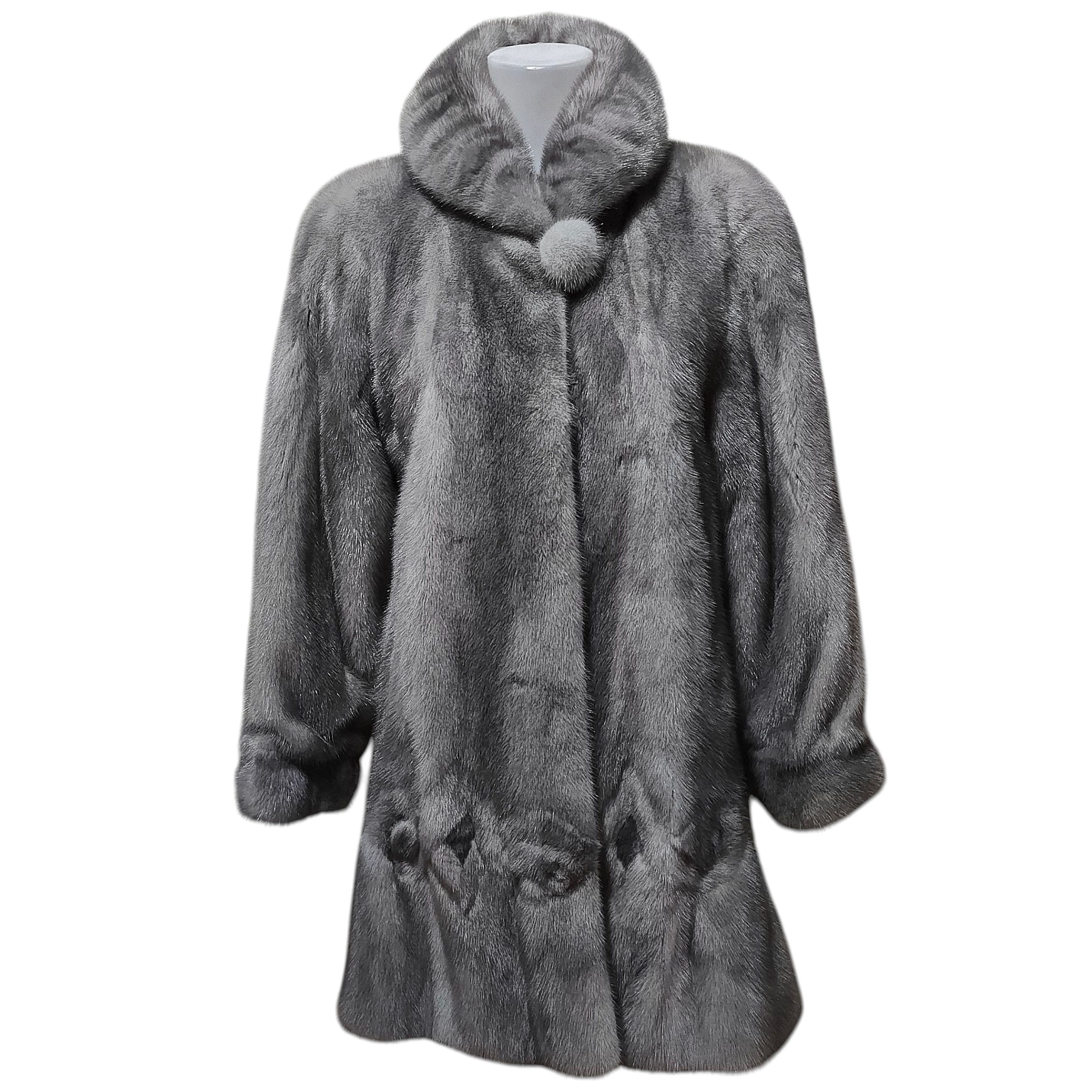 Sagafurs Saga Furs Silver Mink Fur Coat Jacket Size L / US 10 / IT 46 - 10 Thumbnail