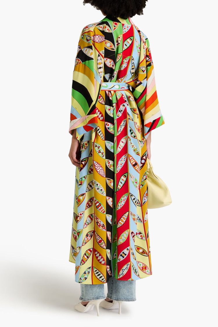 Emilio Pucci o1mle1124 Print Belted Kimono Robe Jacket Multicolor Size M / US 6-8 / IT 42-44 - 3 Thumbnail