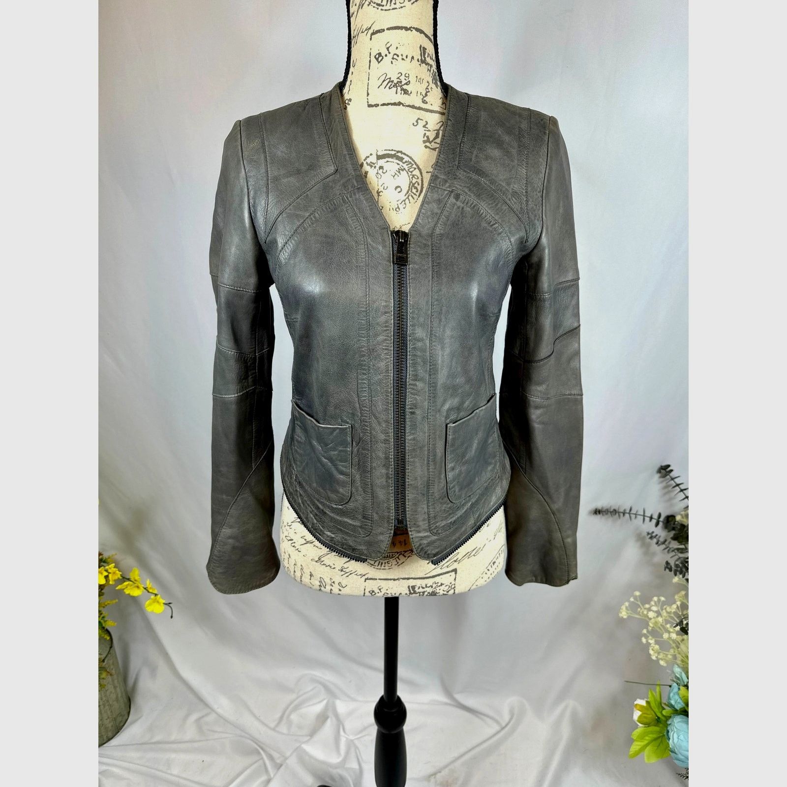 Zadig & Voltaire Zadig & Voltaire Vencia Collarless Lamb Leather Jackt Gray S Size S / US 4 / IT 40 - 4 Thumbnail