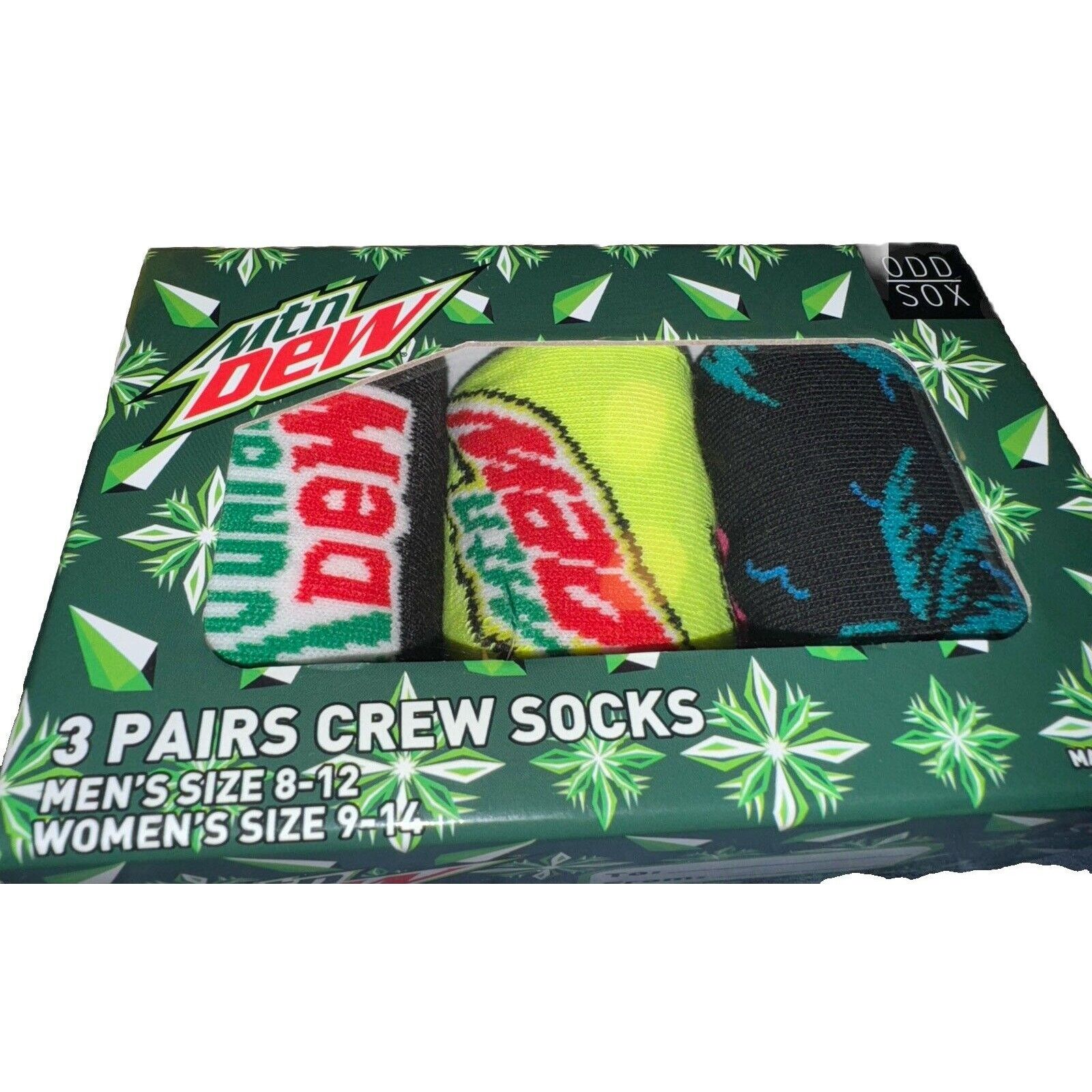 The Unbranded Brand Mountain Dew Odd Sox 3 Pack Crew Socks Men’s 8-12/Women 9-14 Size ONE SIZE - 3 Thumbnail