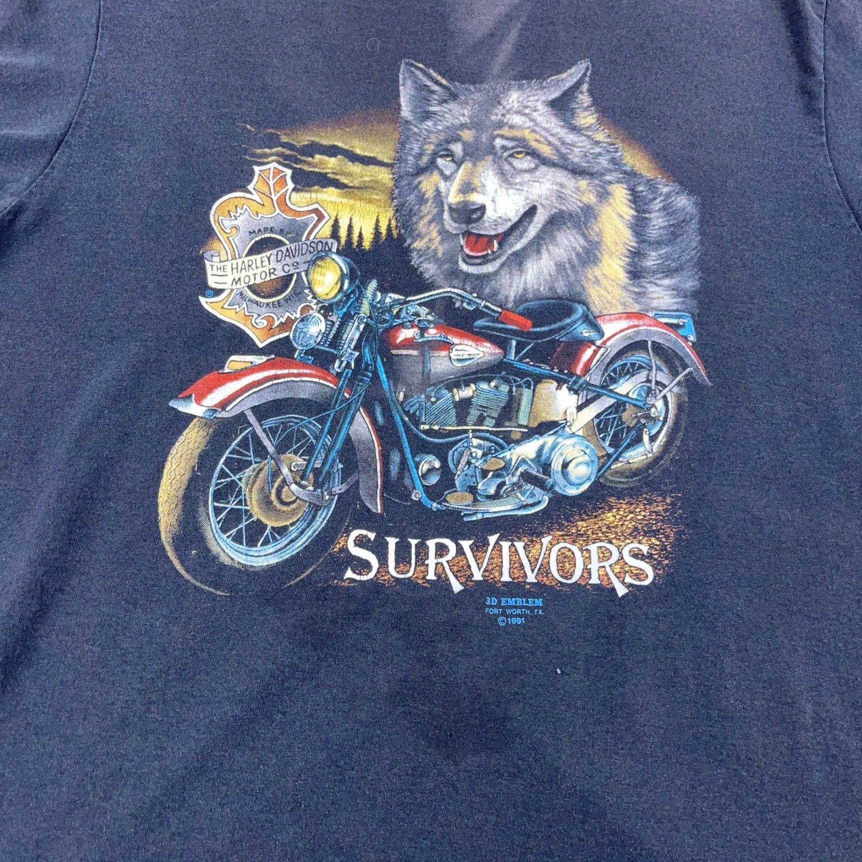 VINTAGE Harley-Davidson Shirt Men XL Black 3D Emblem Survivors 