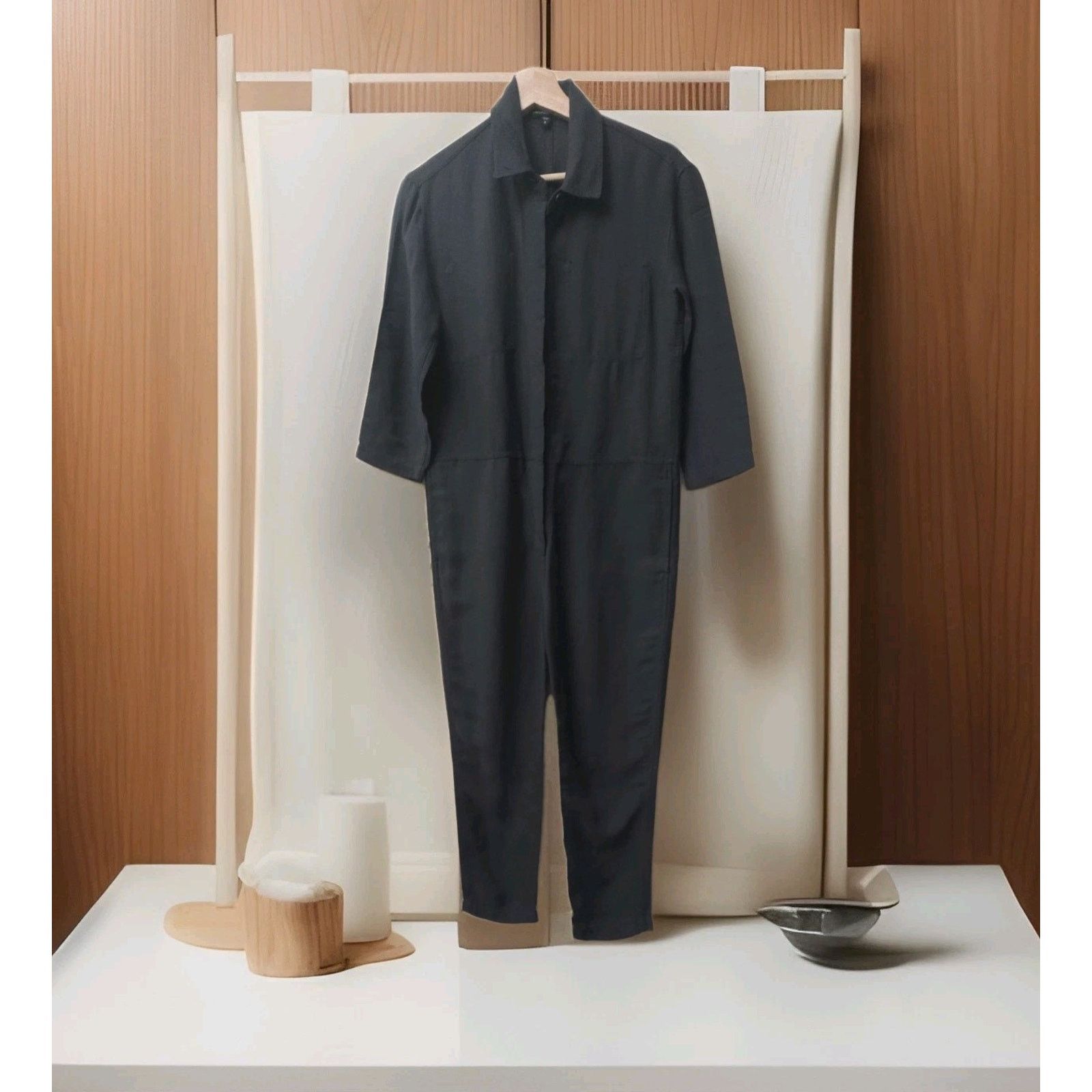 James Perse James Perse Jumpsuit Black Viscose Linen Oversized Button Size 29" - 7 Thumbnail