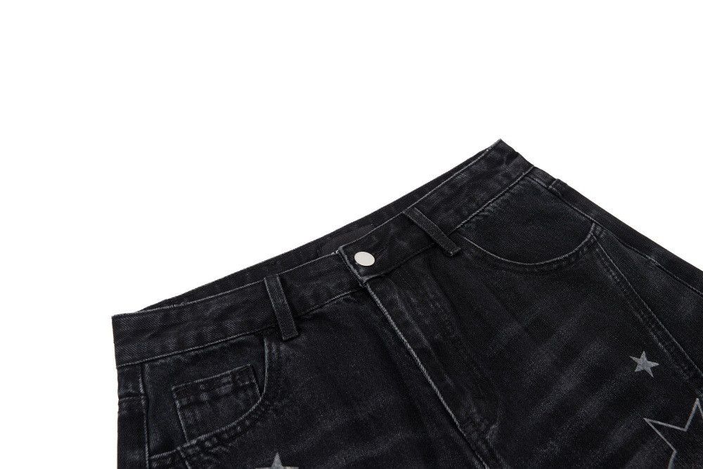 Vintage Hip-hop loose-fitting men's star-print curved jeans Size US 32 / EU 48 - 3 Thumbnail