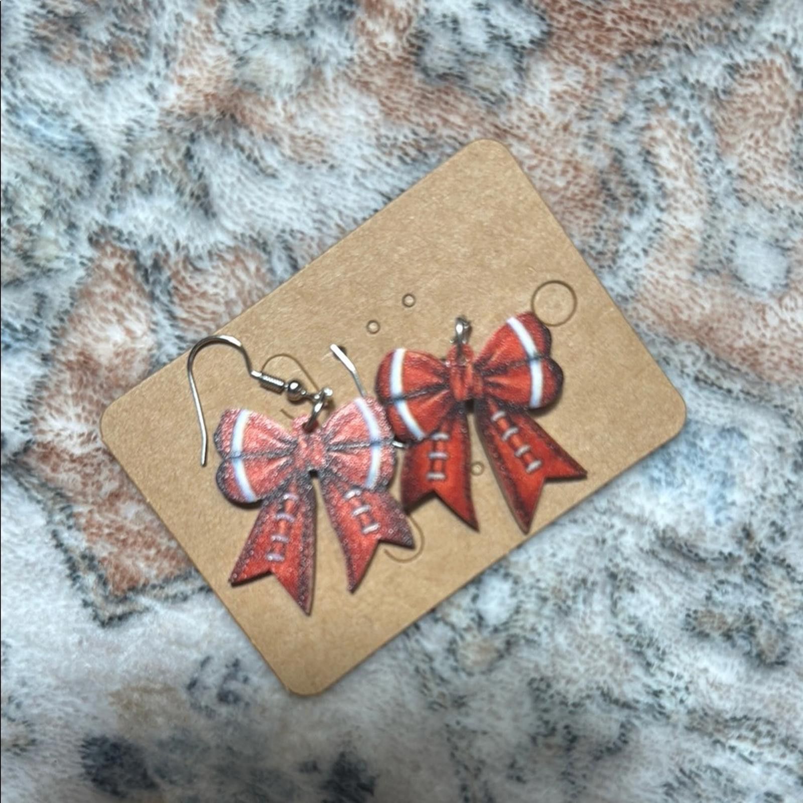 Designer Festive Football Bow Dangle Earrings Size ONE SIZE - 3 Thumbnail