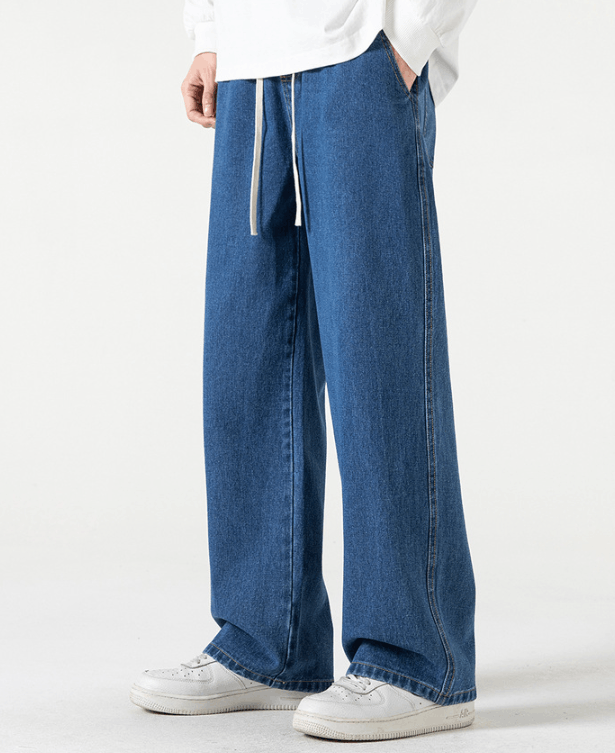 Japanese Brand Dark blue washed distressed straight drawstring jeans Size US 32 / EU 48 - 2 Thumbnail