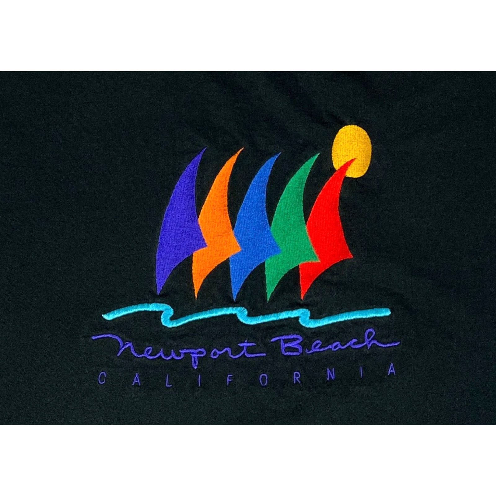Jerzees VINTAGE Jerzees T-Shirt Newport Beach California Embroidered Made in USA Sz L Black 100% Cotton U/A Unisex Adults 90s Beach Mens Size US L / EU 52-54 / 3 - 3 Thumbnail