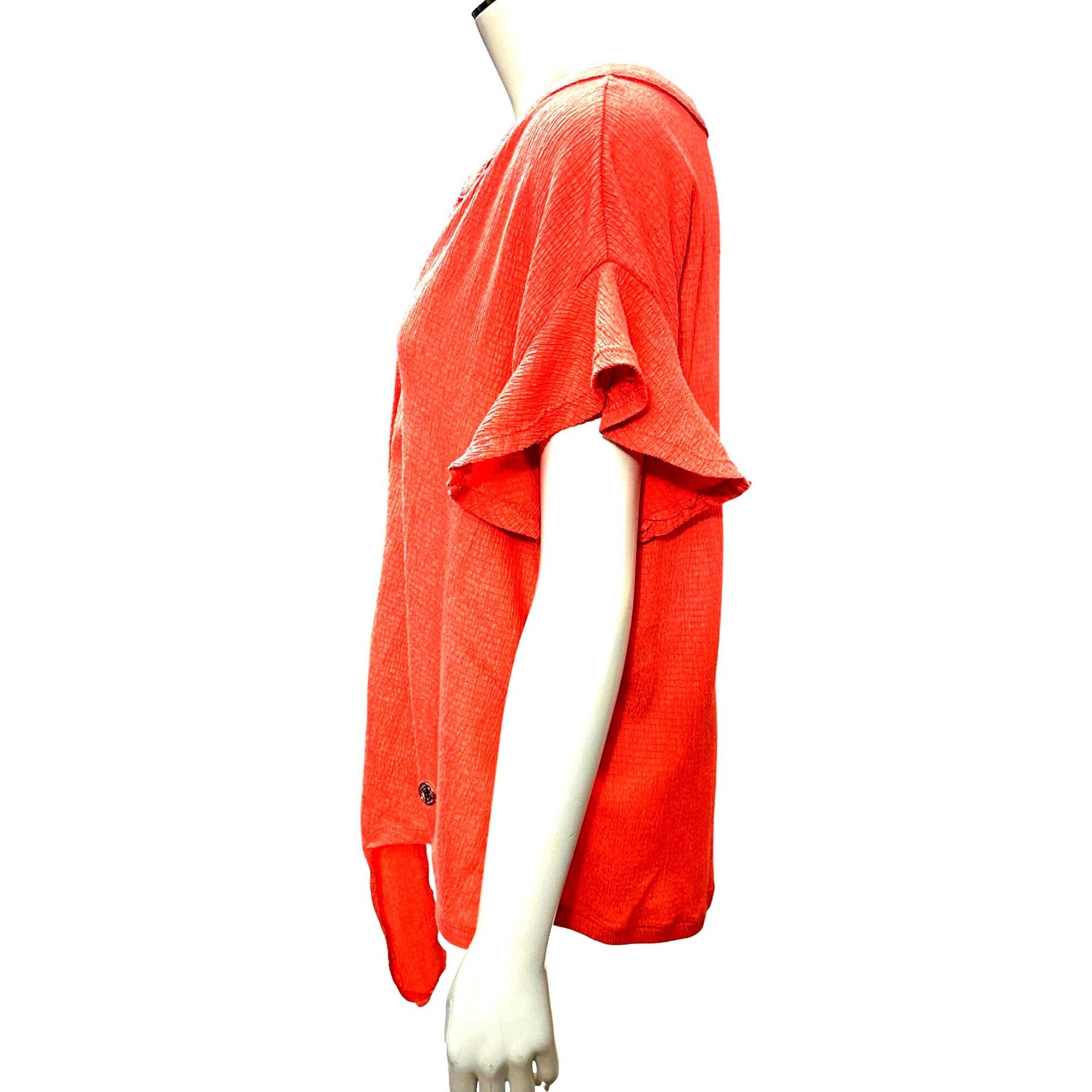 Other Adrienne Vittadini Coral Red Button Short Sleeve Tie Front C Size XL / US 12-14 / IT 48-50 - 3 Thumbnail