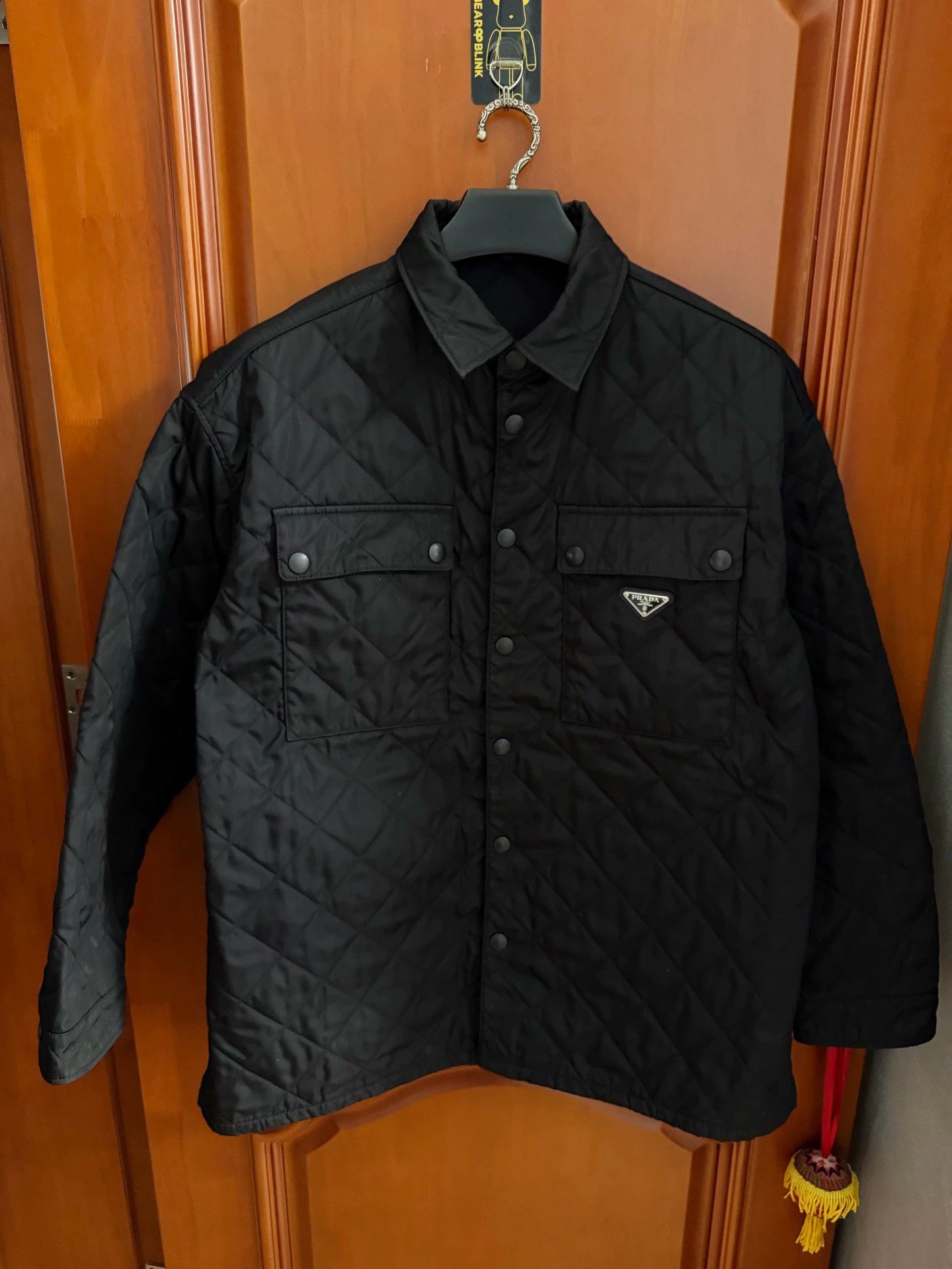 Prada Prada Black Diamond Pattern Cotton Jacket with Triangle Logo Size US S / EU 44-46 / 1 - 1 Thumbnail