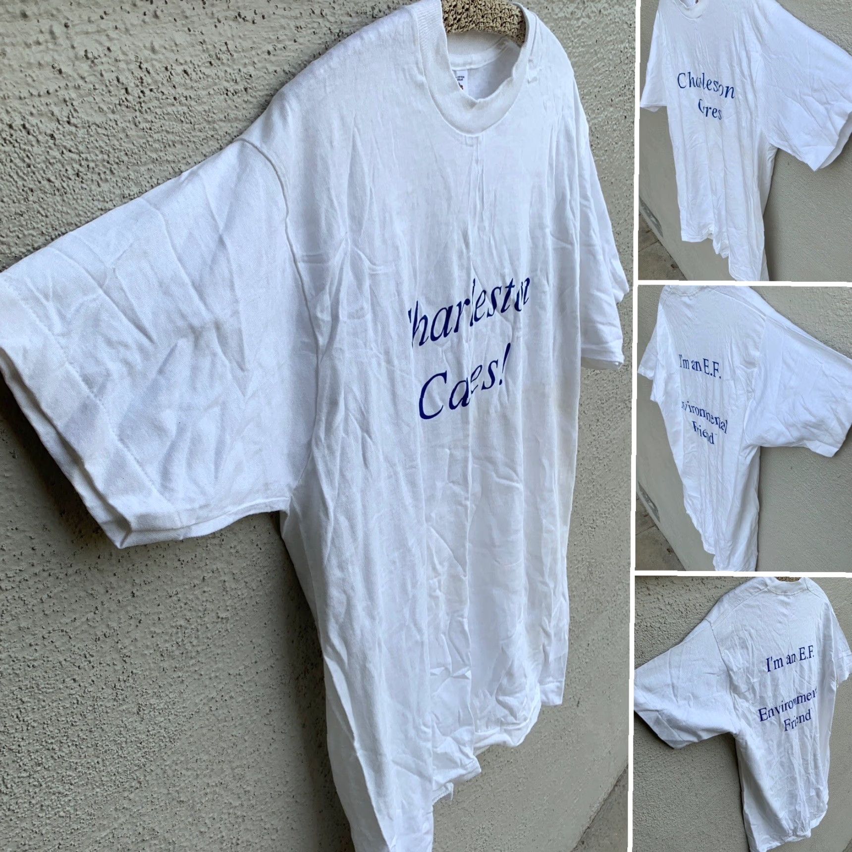 Fruit Of The Loom VINTAGE Charleston Cares I’m an EF Environmental Friend T-Shirt Size XL Men White Cotton Jersey Short Sleeve Graphic Print Size US XL / EU 56 / 4 - 7 Thumbnail
