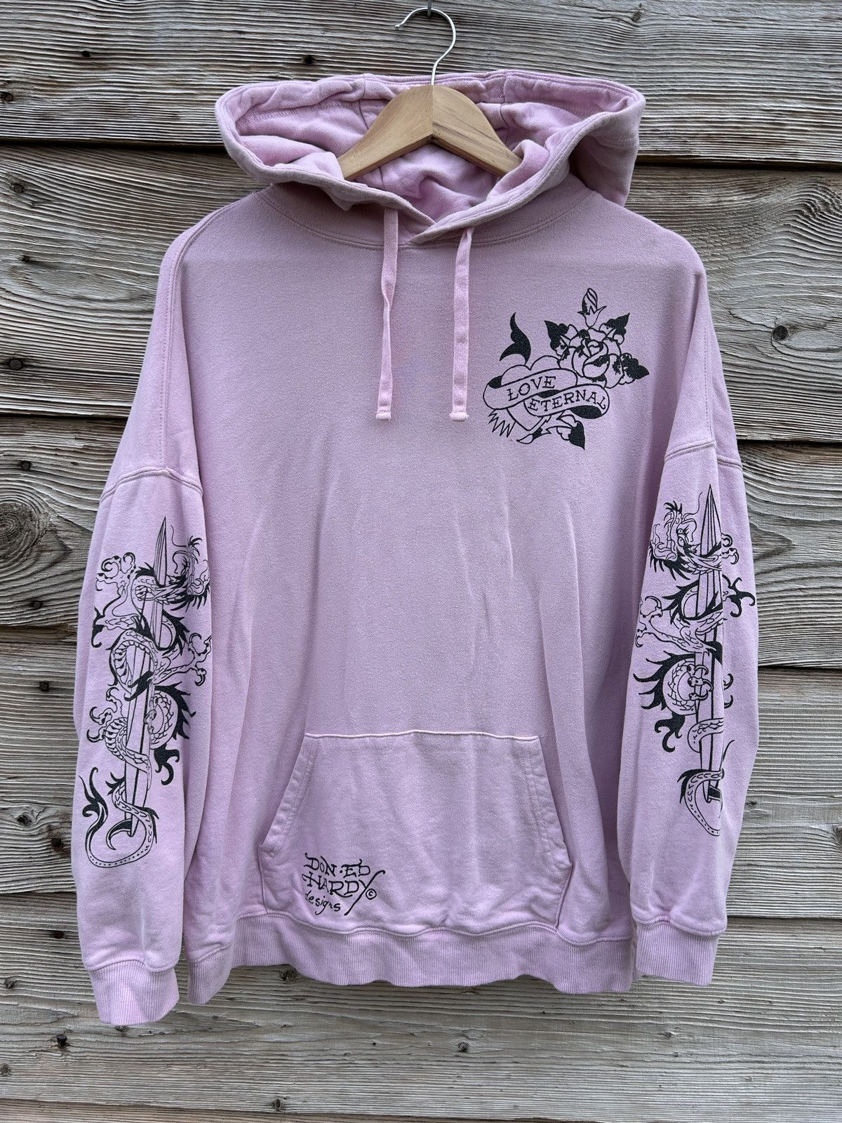 Christian Audigier Ed Hardy Womens Love Eternal Relaxed Hoodie In Pink Size S / US 4 / IT 40 - 3 Thumbnail