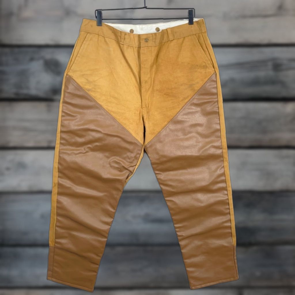 Vintage VINTAGE RedHead Workwear Pants Mens 36 x 29 Brown Canvas Leather 70s Talon Zip 80s Size US 36 / EU 52 - 1 Thumbnail