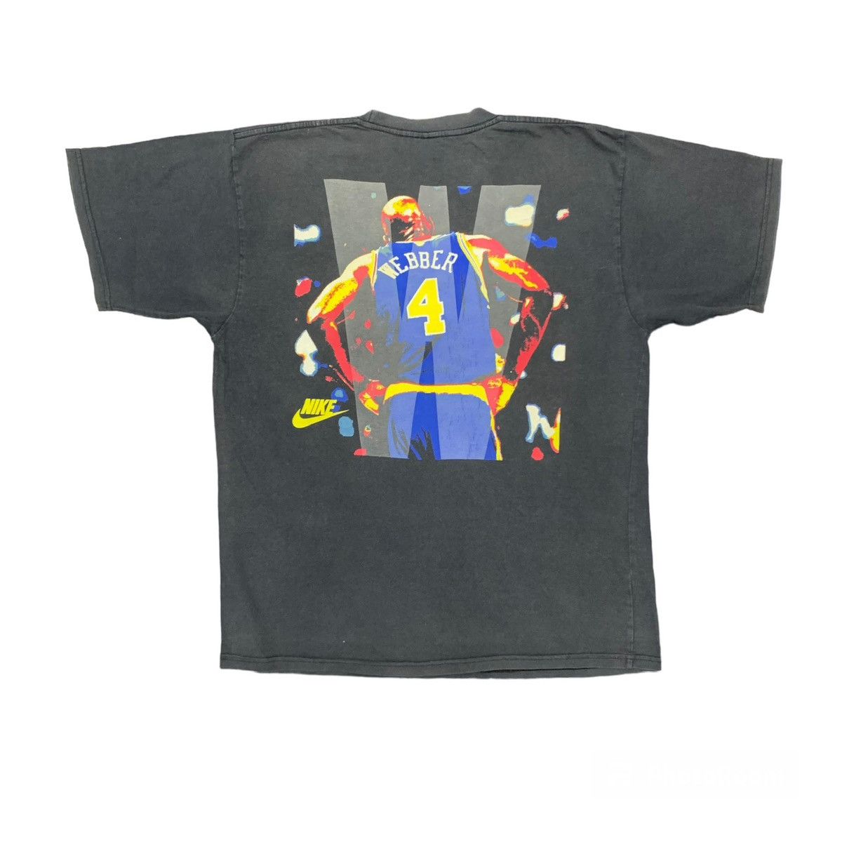 image of NBA x Nike Vintage 90's Sun Trashed Faded Chris Webber Nike Tshirt in Black, Men's (Size Large)