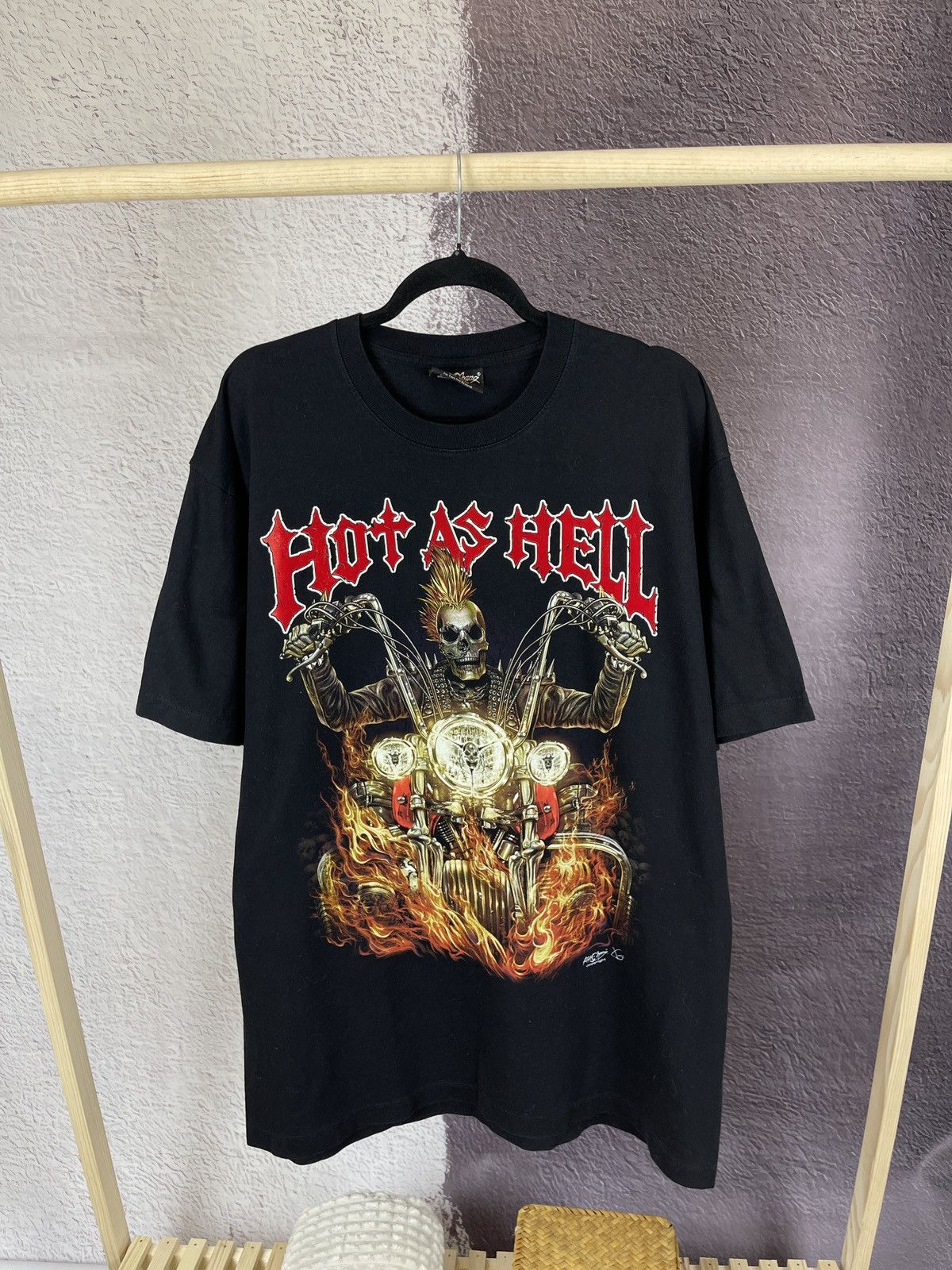 Band Tees Rock Chang Hot as hell vintage skull ghost rider tee Size US XL / EU 56 / 4 - 1 Thumbnail