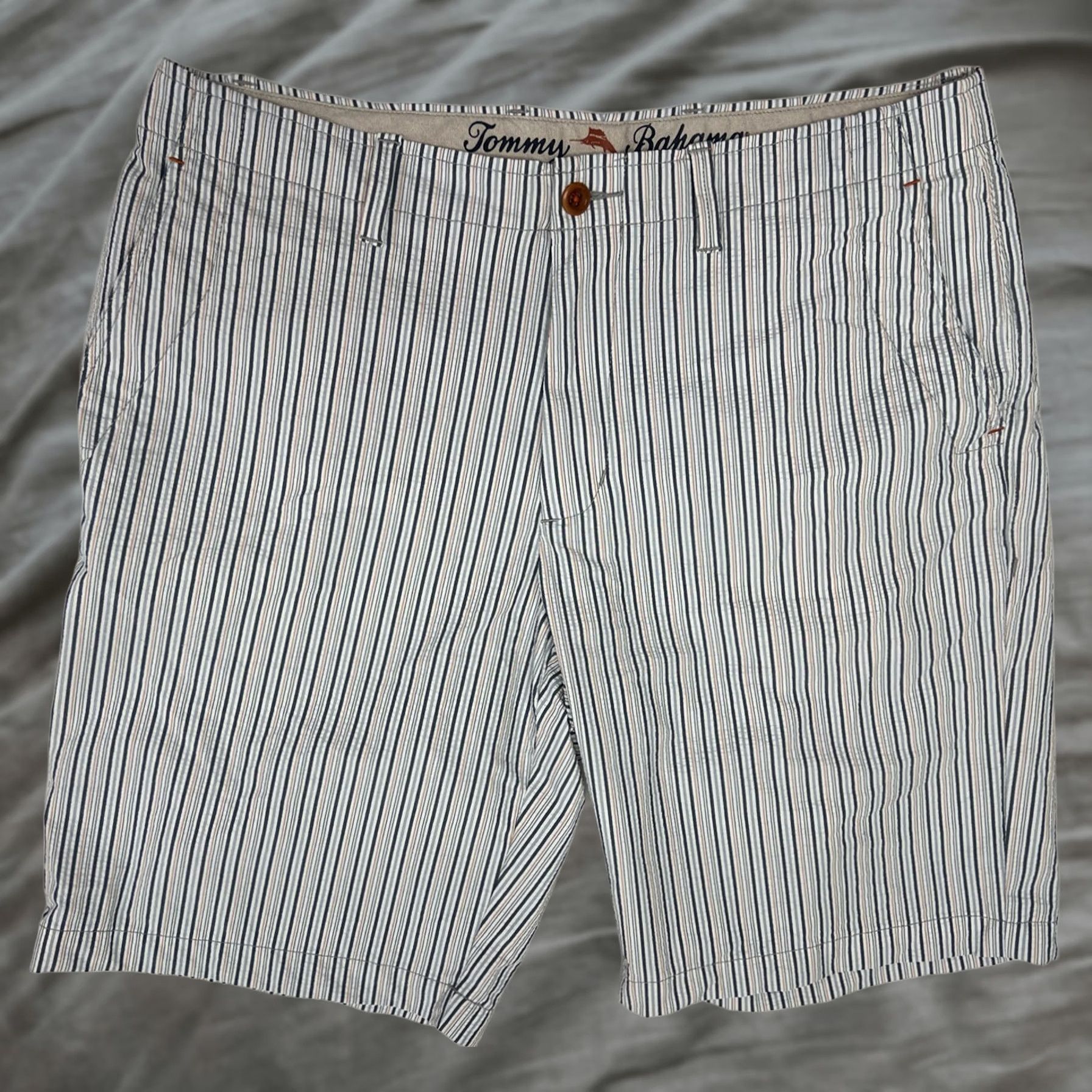 Tommy Bahama Tommy Bahama Shorts Mens Size 34 Chino Flat Front Striped White Seer Sucker Beach Casual Vintage: No Size US 36 / EU 52 - 1 Thumbnail