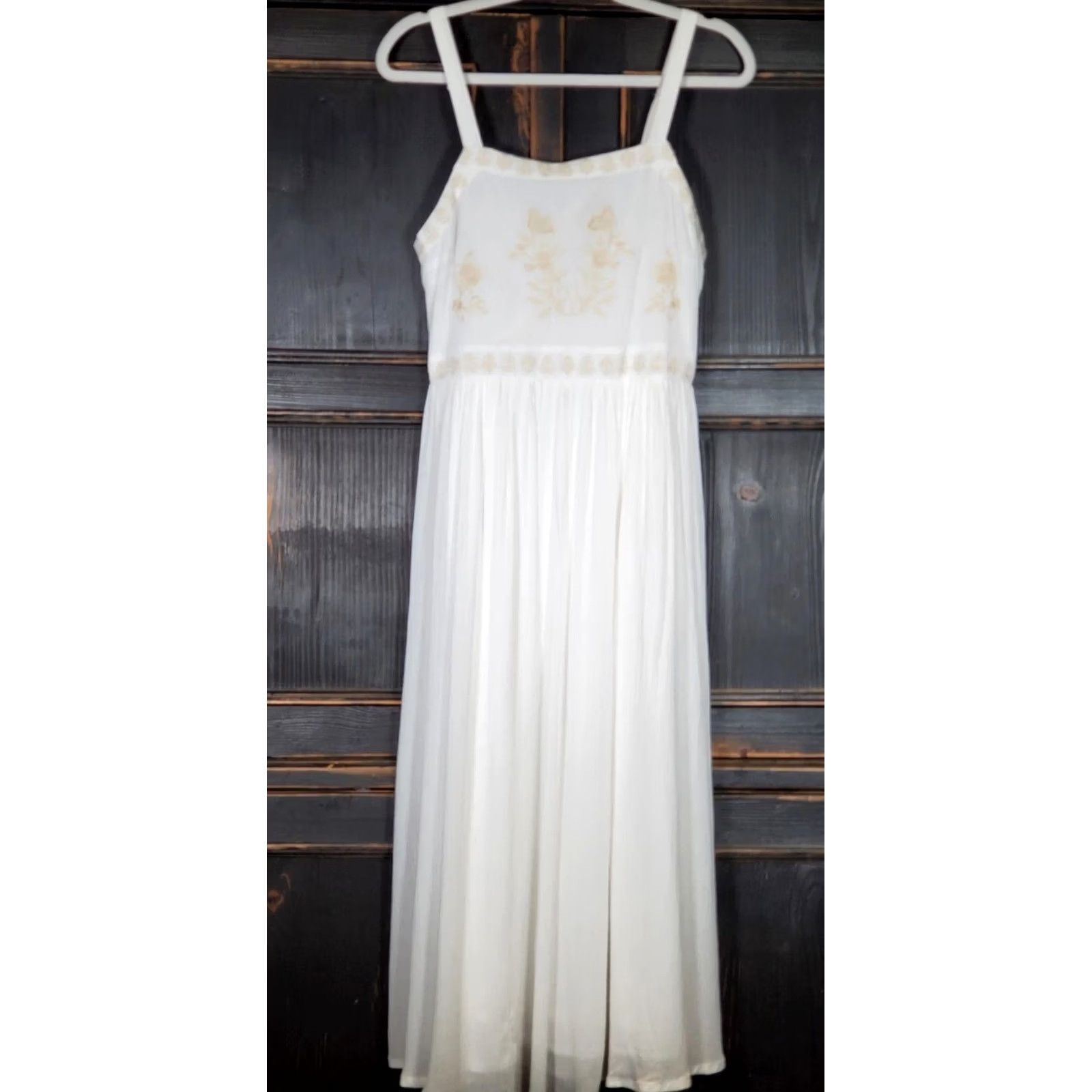Vintage White Birch Maxi Dress White Gold Embroidered Women's Size M Size M / US 6-8 / IT 42-44 - 2 Thumbnail