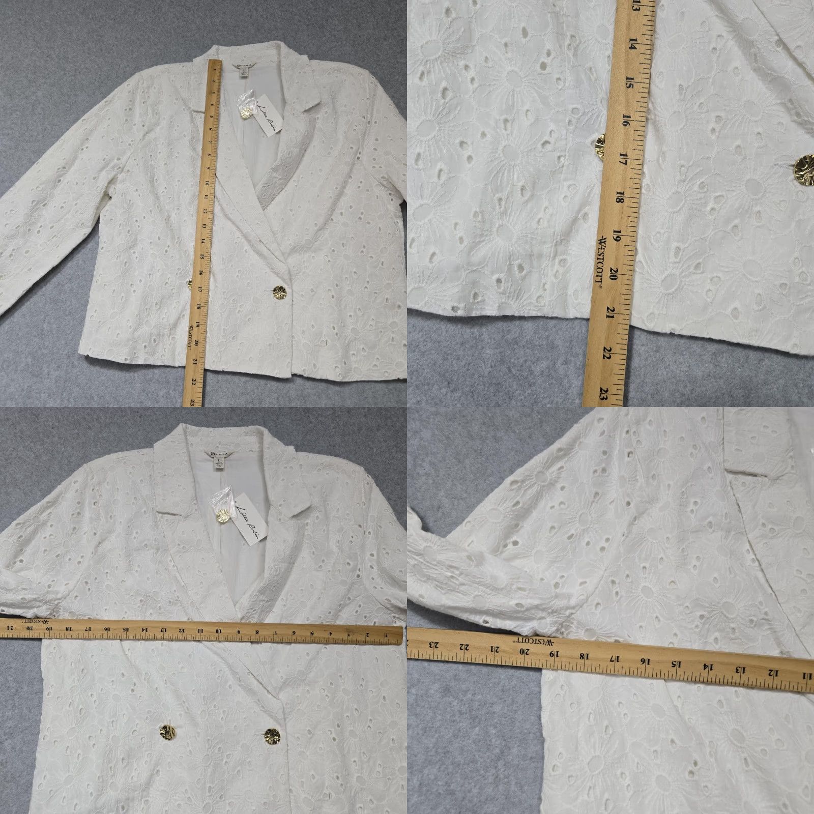 Doublet Versona Blazer Womens Large White Eyelet Embroidered Double Breasted Gold Button Size L / US 10 / IT 46 - 10 Thumbnail