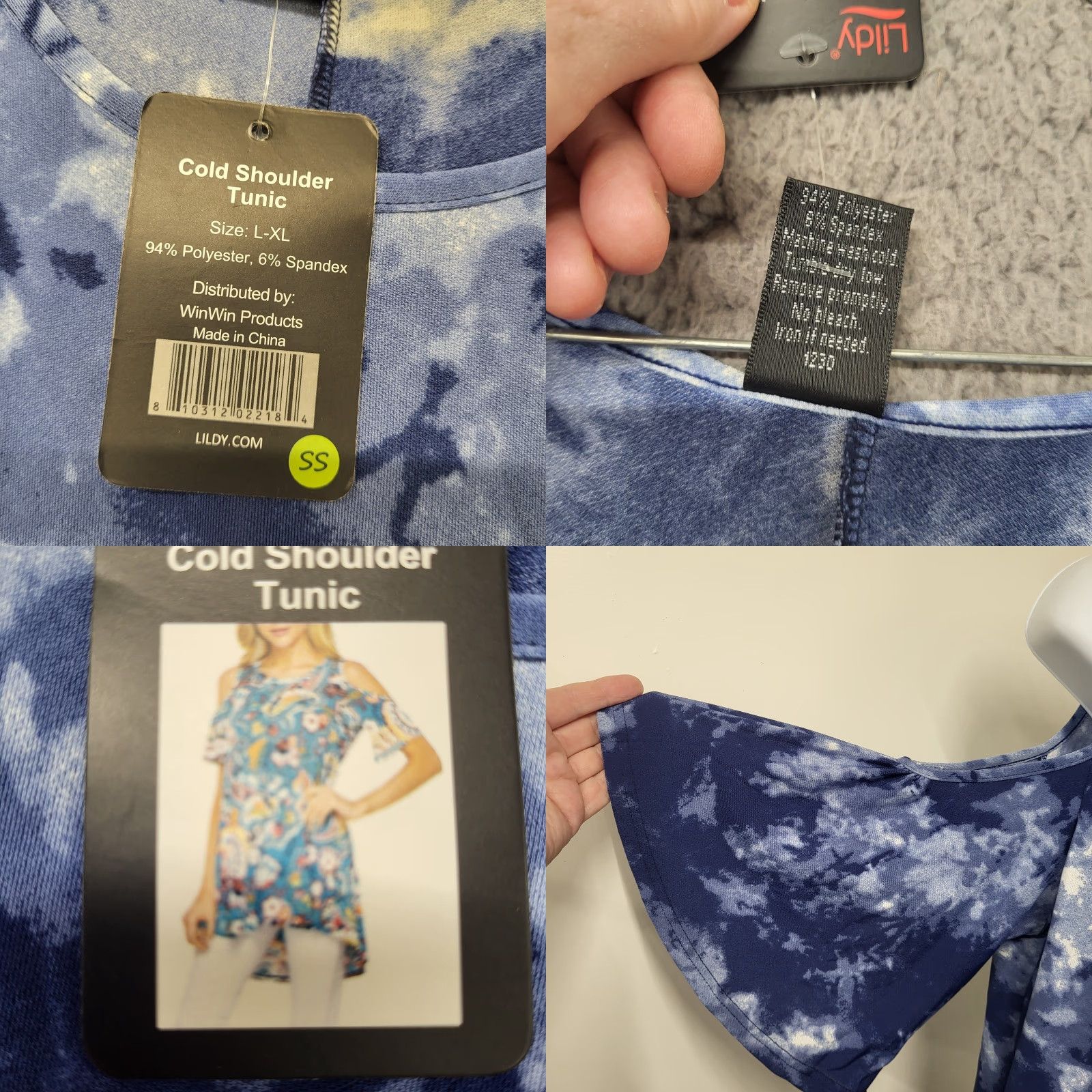 Vintage Lildy Blouse Women L/XL Cold Shoulder Tunic Top Tie Dye Blue White Floral Bohemian Beach Tropical 3/4 Sleeve Shirt Shirt Womens Ladies Clothing NWT Size L / US 10 / IT 46 - 9 Thumbnail