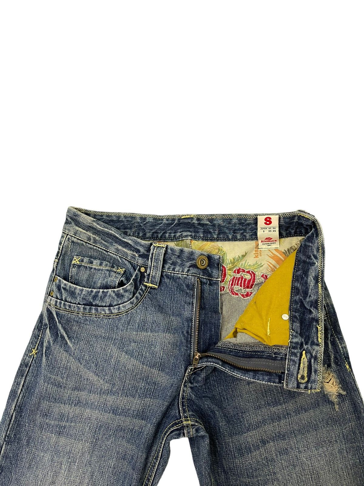 Japanese Brand Flare Jeans Kissmark Faded Distress Boot Cut 8🟦2 Size US 31 - 18 Thumbnail