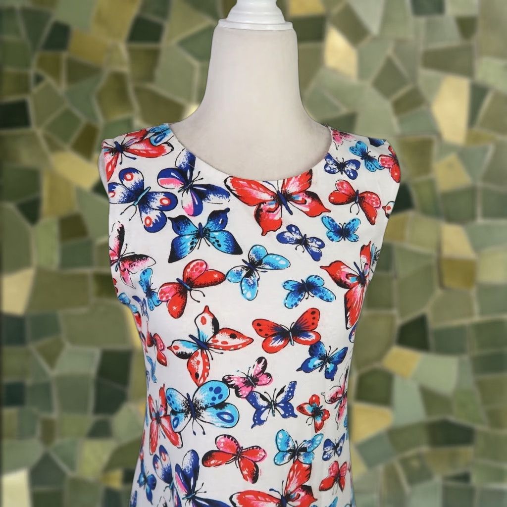 Vintage VINTAGE 90s White Red Blue Butterfly Print Mini Dress S Womens Sleeveless Cotton Short Zip Size S / US 4 / IT 40 - 1 Thumbnail