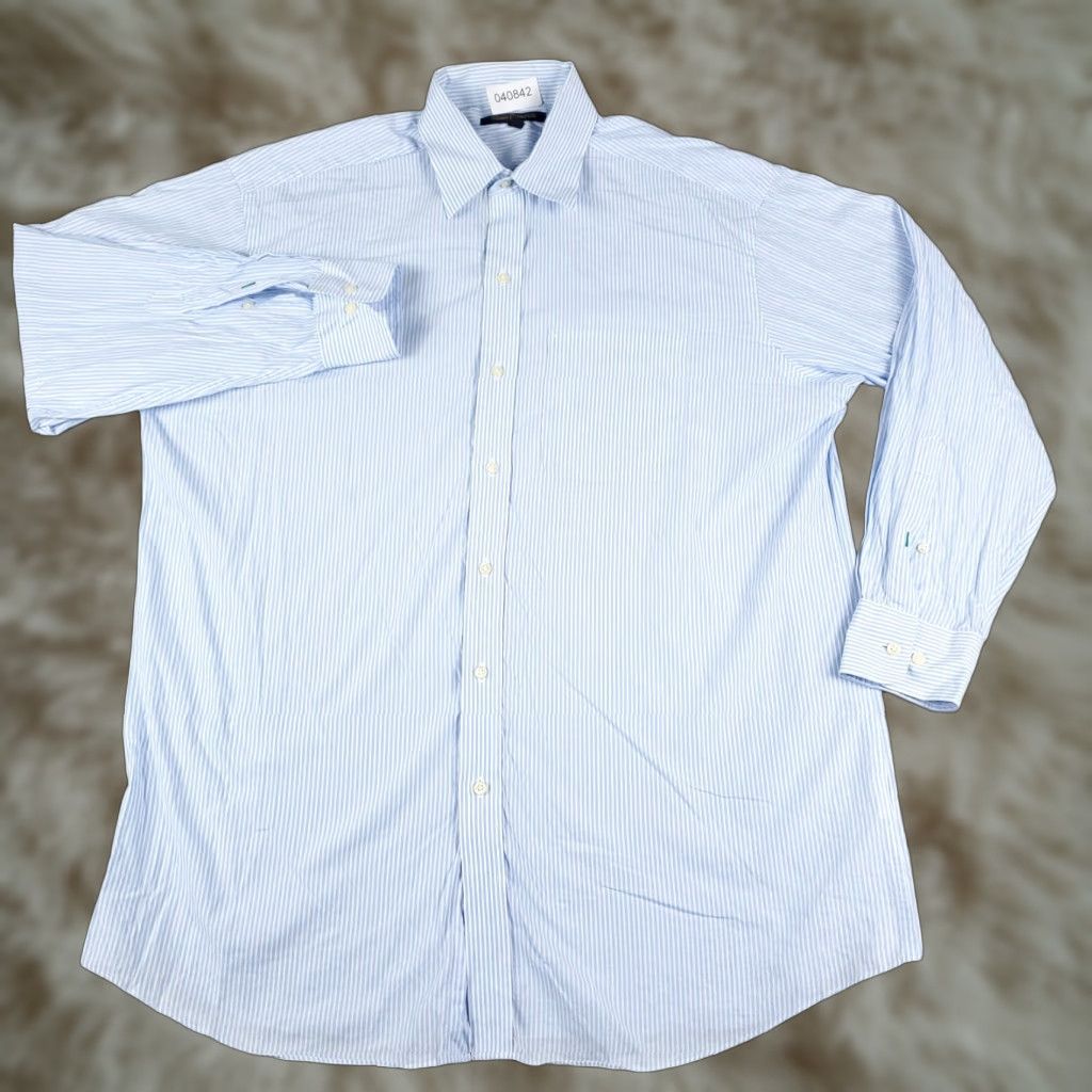 Tommy Hilfiger Tommy Hilfiger Shirt Mens Large Blue Striped Button-Up Long Sleeve Casual Modern Preppy Logo Pocket Size US L / EU 52-54 / 3 - 1 Thumbnail