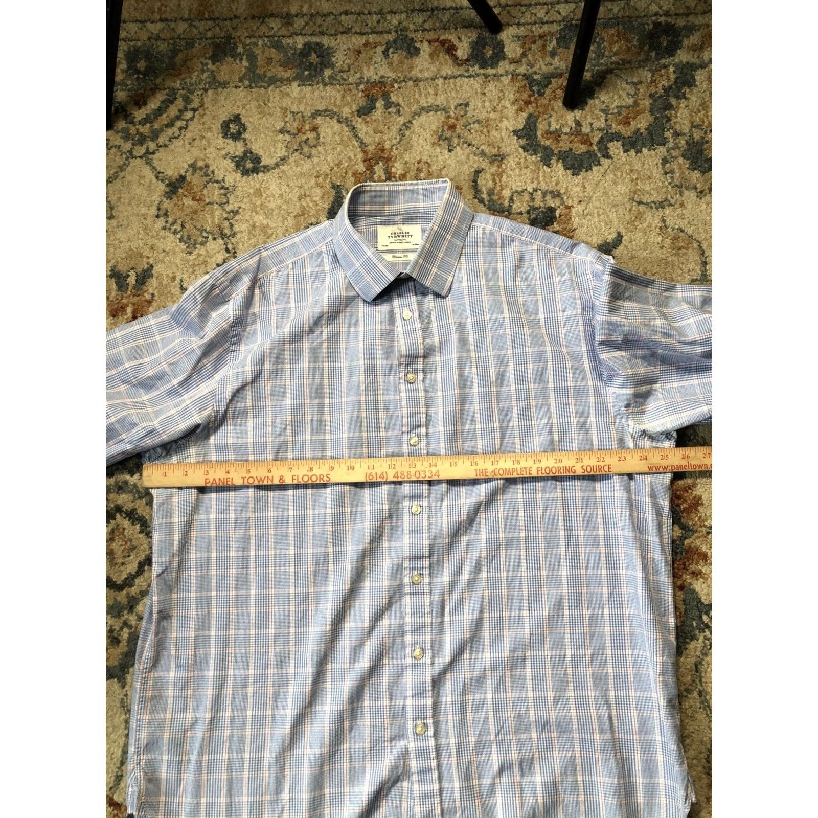 Charles Tyrwhitt Charles Tyrwhitt Dress Shirt Mens 17.5 34/35 Blue Check Classic Fit Cotton Size 48R - 5 Thumbnail