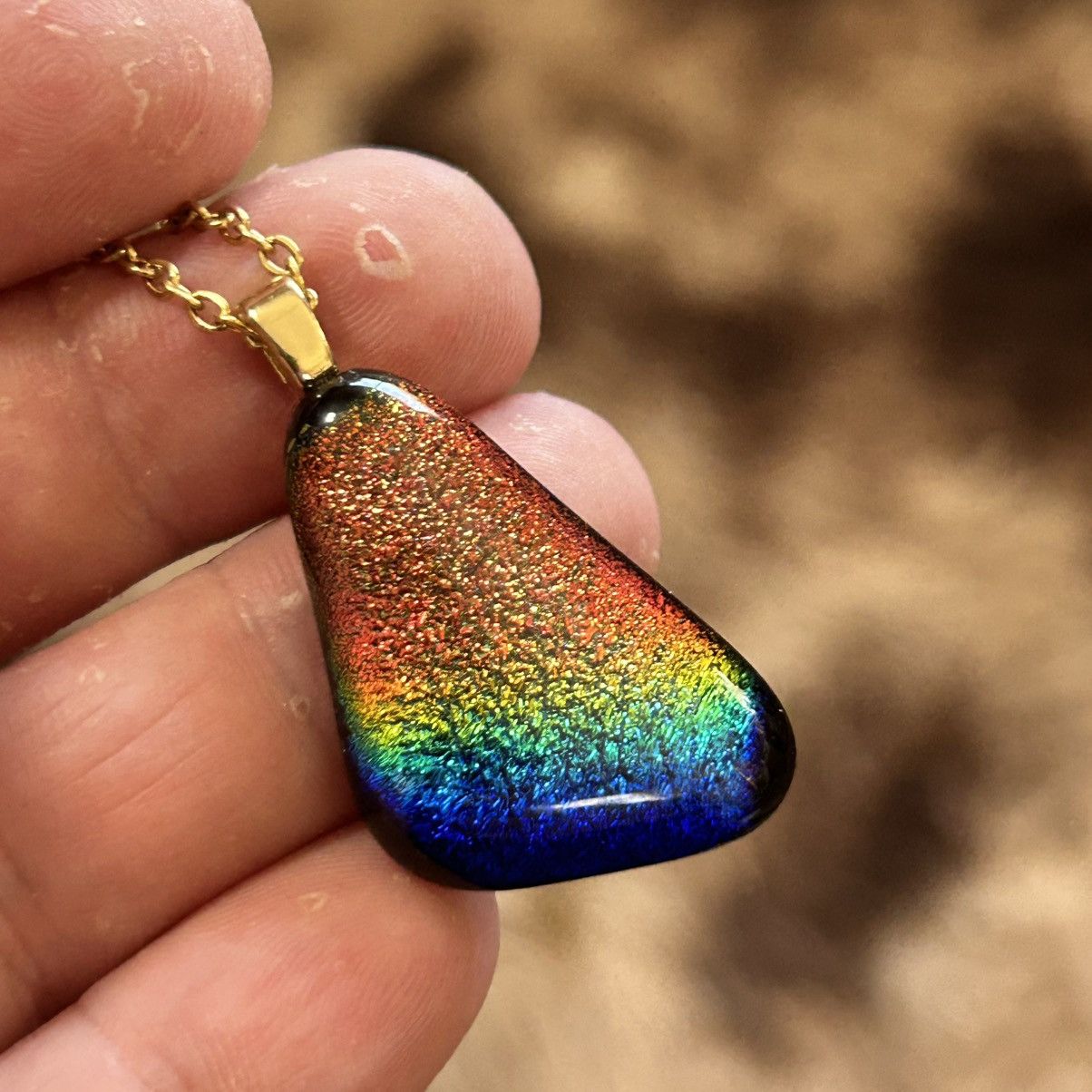 Handmade Handcrafted dichroic sparkle pendant on chain necklace Size ONE SIZE - 5 Thumbnail