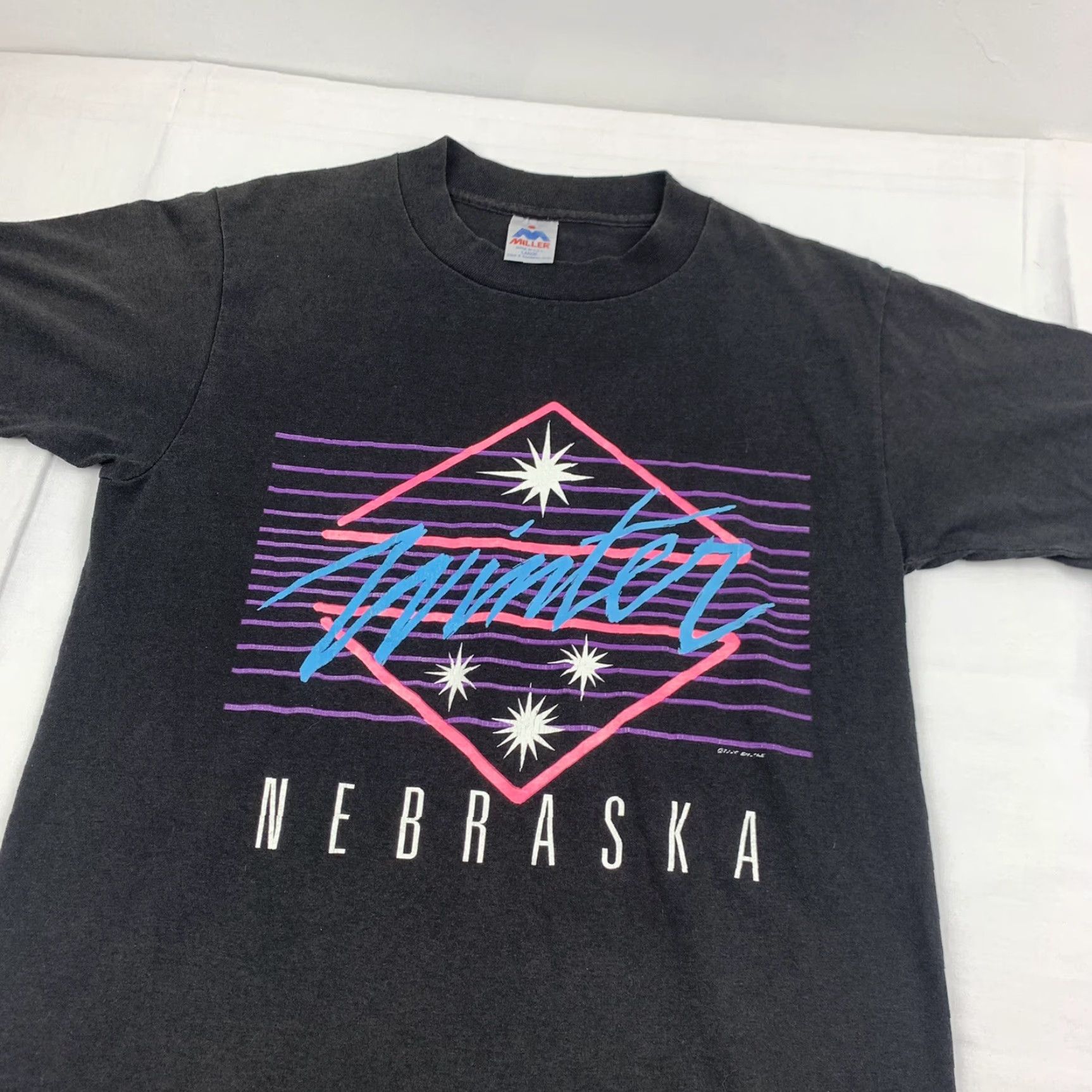 Vintage VINTAGE Miller Nebraska T-Shirt Adult Large Black Nature Outdoors Winter 90s Mens Size US L / EU 52-54 / 3 - 2 Thumbnail