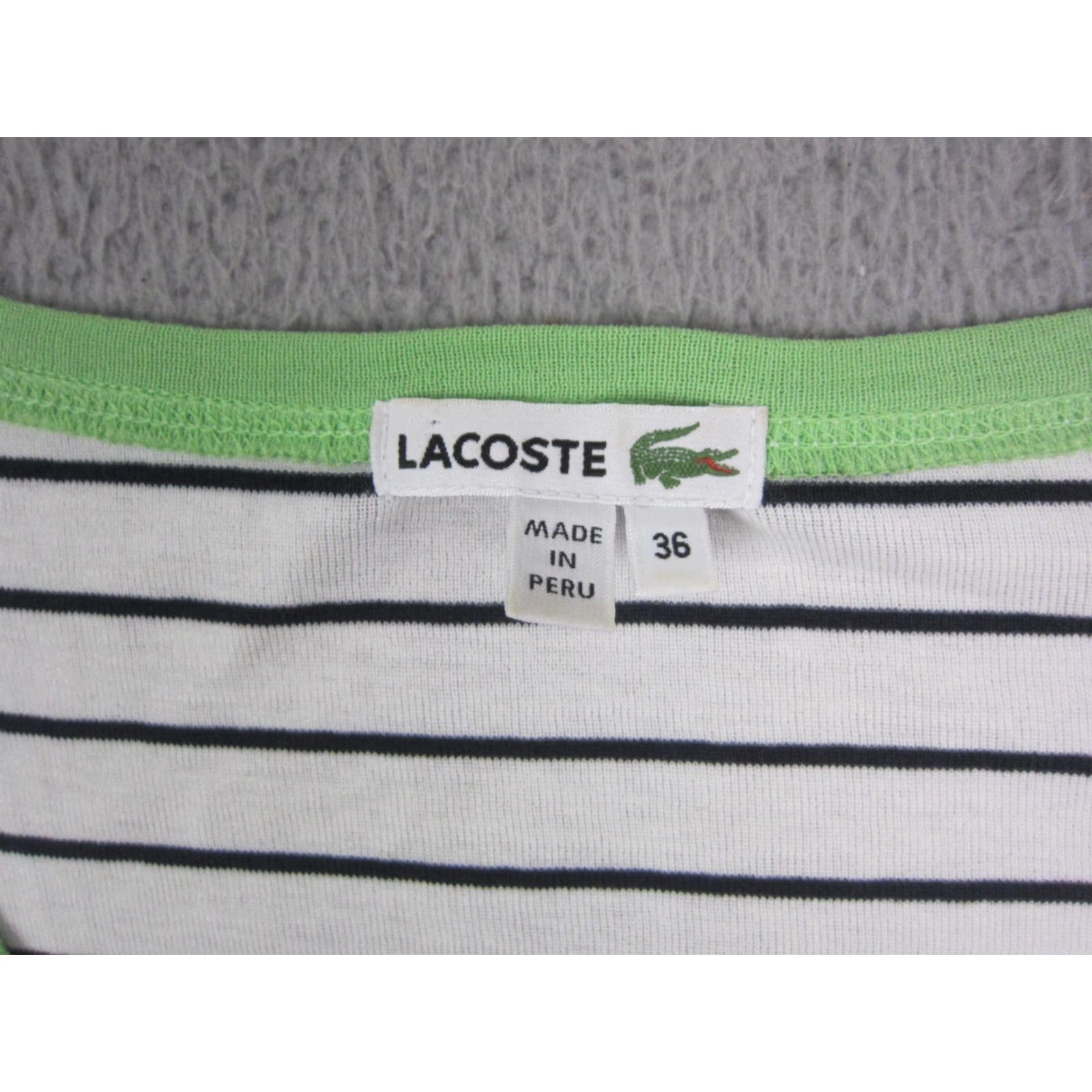Lacoste Lacoste Shirt Womens S White Striped Knit Short Sleeve Scoop Neck Turquoise? Size S / US 4 / IT 40 - 4 Thumbnail