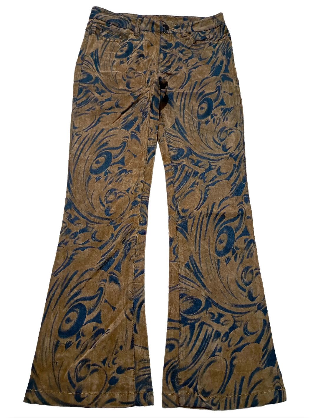 Tornado Mart Vintage Gozip Flare Jeans Velvet leather abstract full print Size 28" / US 6 / IT 42 - 2 Thumbnail