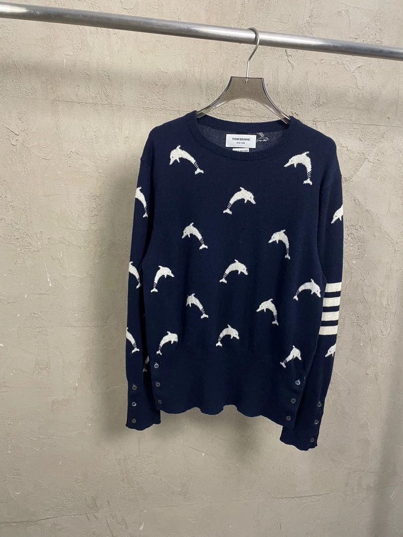 Thom Browne Thom Browne size3 Blue Tibetan dolphin cashmere sweater Size US L / EU 52-54 / 3 - 1 Thumbnail