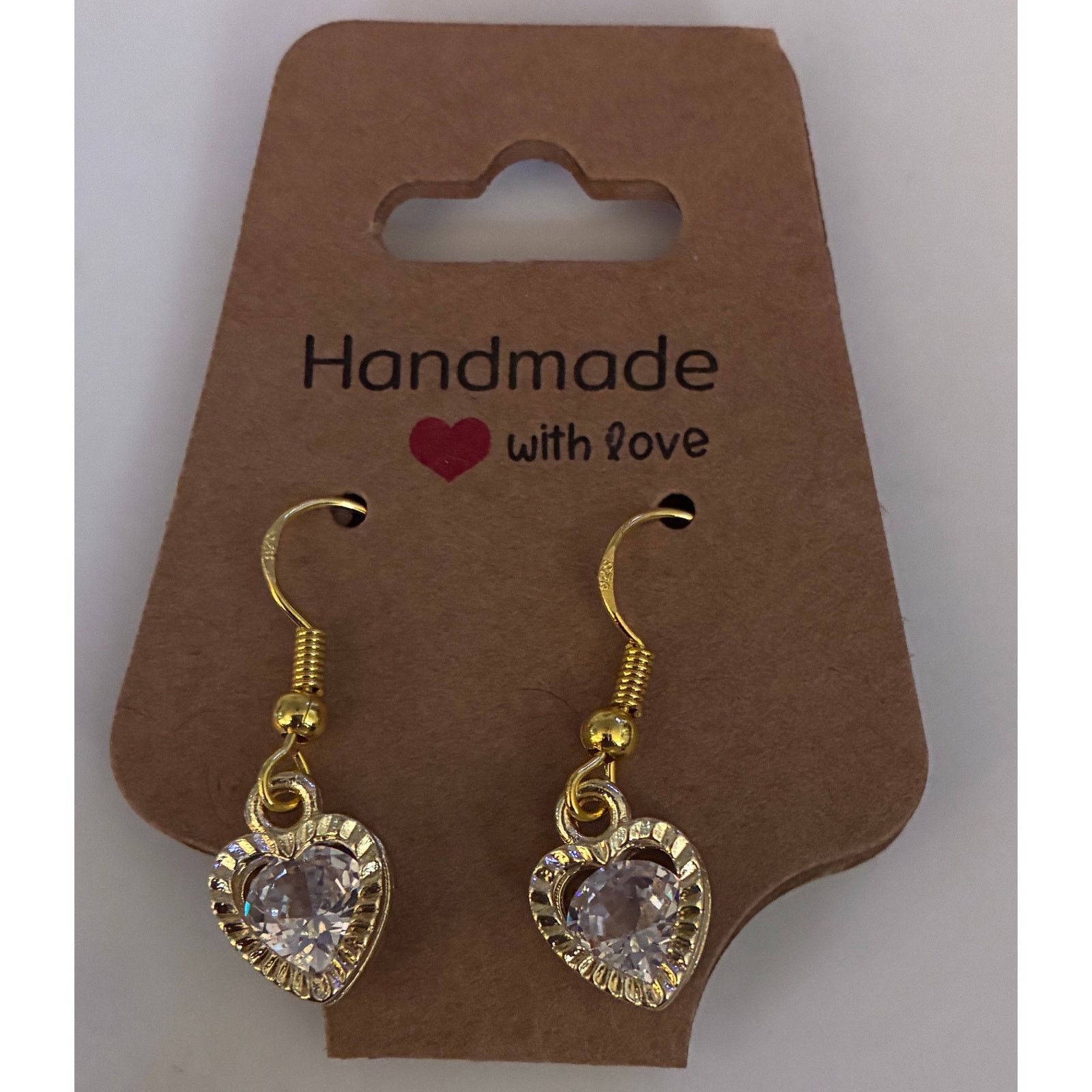 Handmade Handmade gold-toned heart drop earrings with white gemstones Size ONE SIZE - 1 Thumbnail