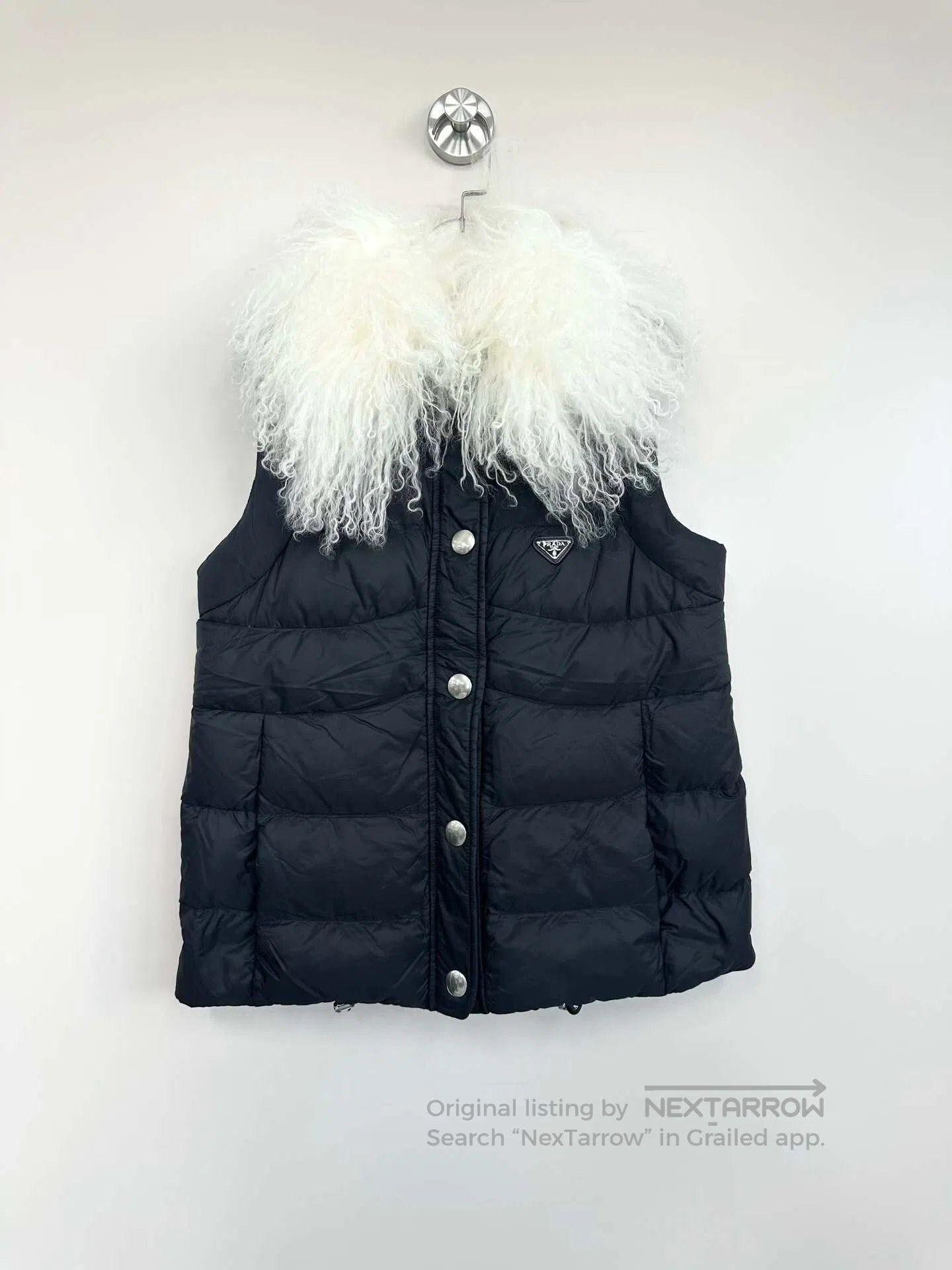 Prada Prada Black classic triangle logo wool collar down vest| Size S / US 4 / IT 40 - 1 Thumbnail