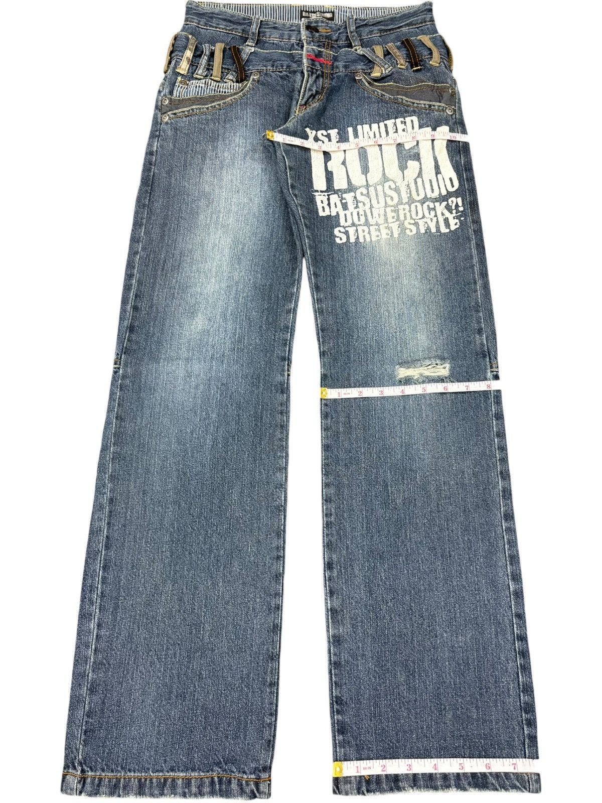 Japanese Brand Vintage Japanese Double Waist Printed Distress Loose Jeans Size US 29 - 12 Thumbnail