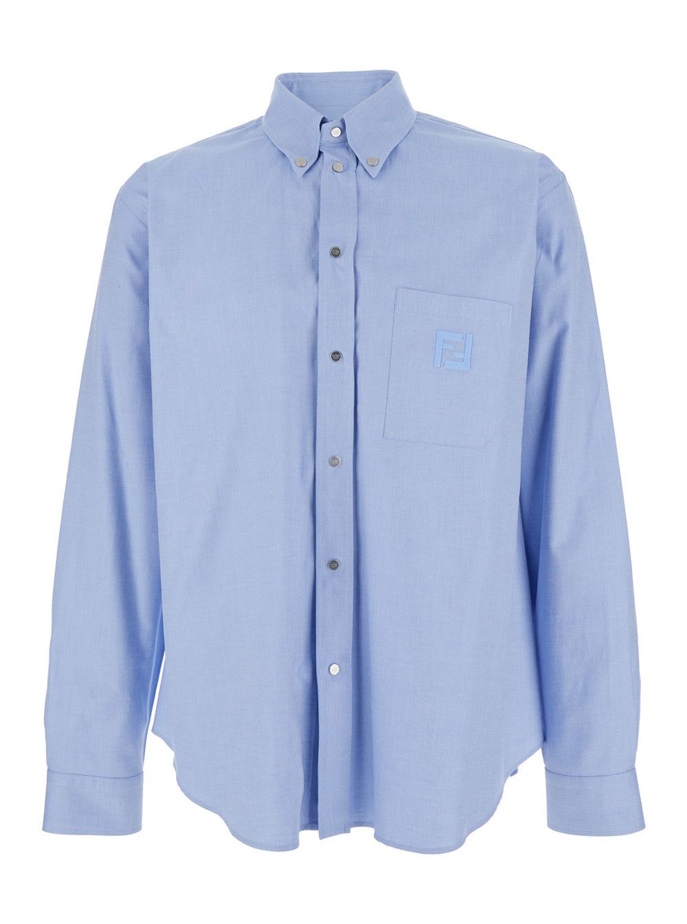 Light Blue Shirt with Button-Down Collar and FF Embroidery on the Front in Cotton Man