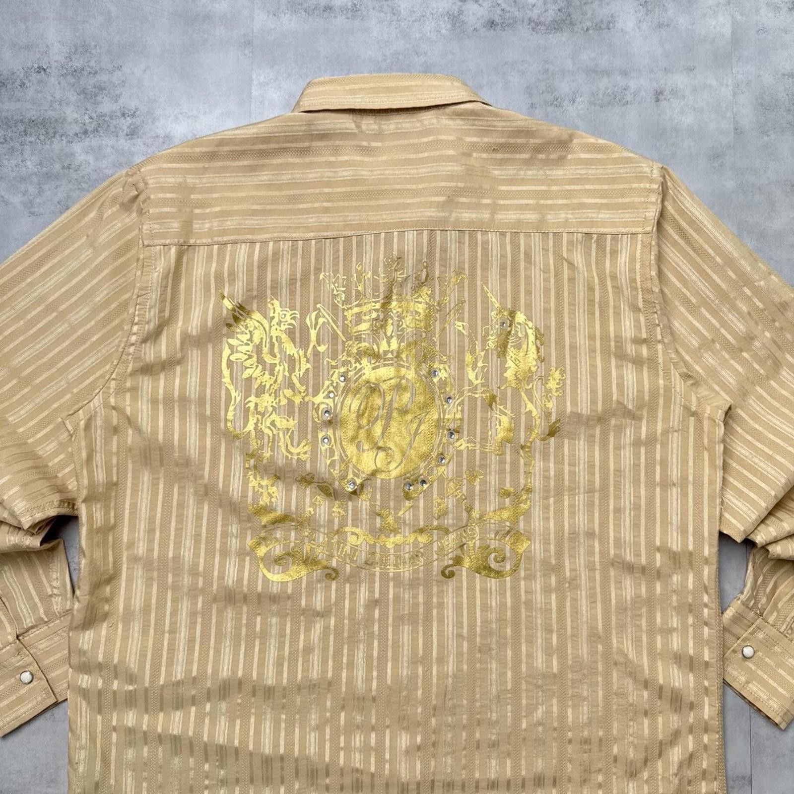 Affliction Y2K Platini Jeans Cougar Button Up Gold Shirt Size US L / EU 52-54 / 3 - 2 Thumbnail