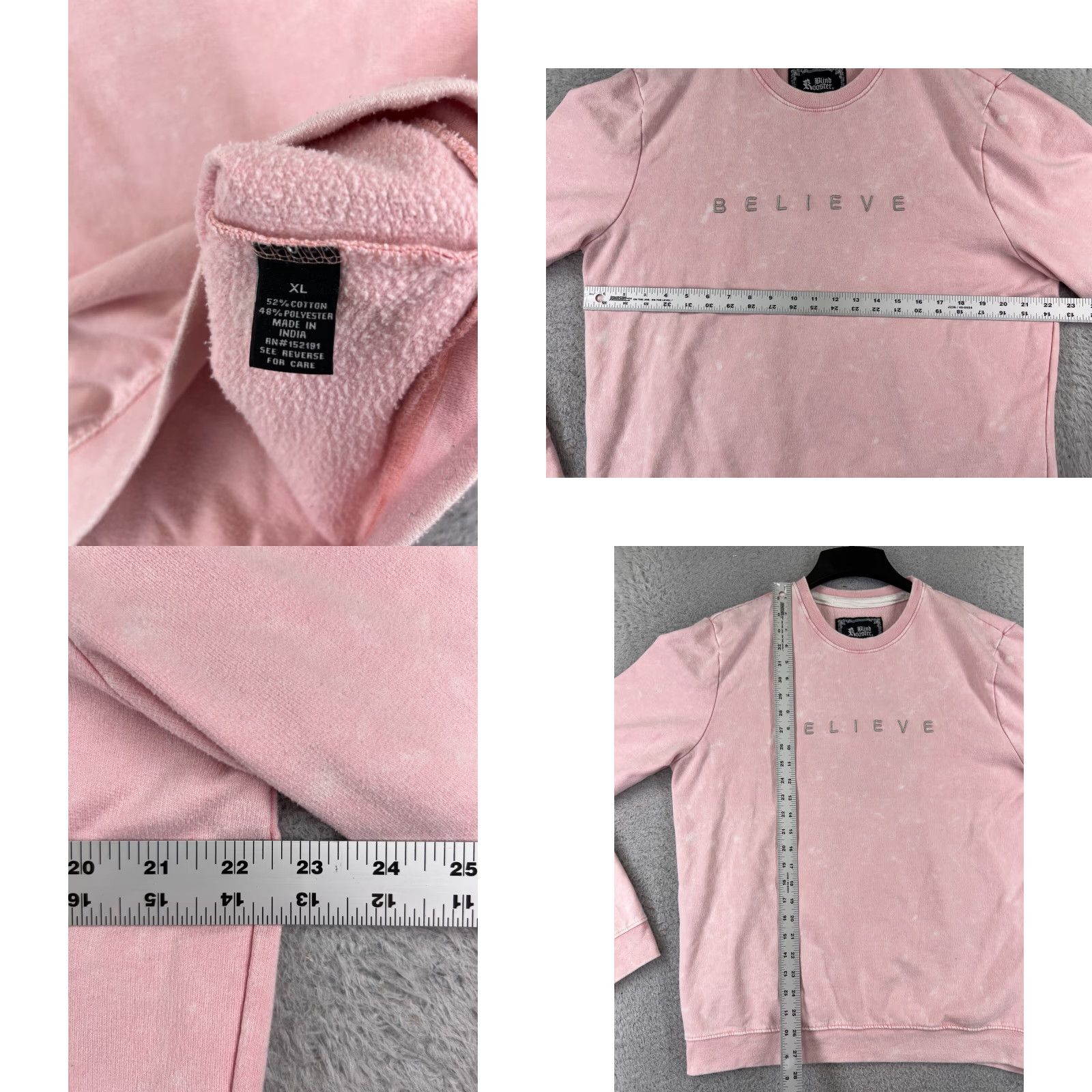 Vintage Blind Rooster Sweatshirt Women XL Pink Believe Embroidered Crane Crew Neck All Seasons Long Sleeve Logo Art Size XL / US 12-14 / IT 48-50 - 8 Thumbnail