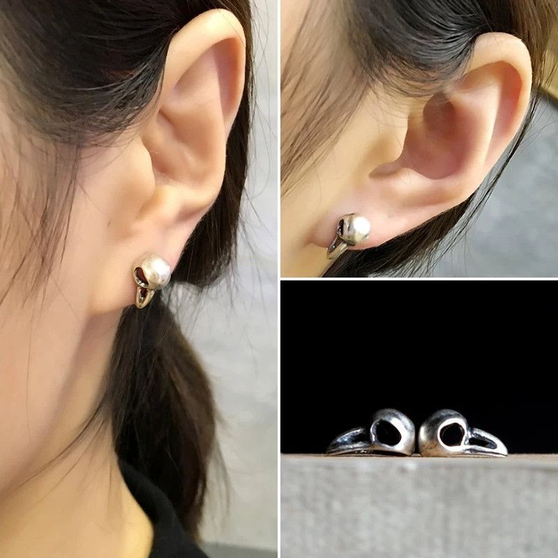 Jewelry Skull Raven Stud Earrings 925 Sterling Silver Ear Gift Size ONE SIZE - 1 Thumbnail
