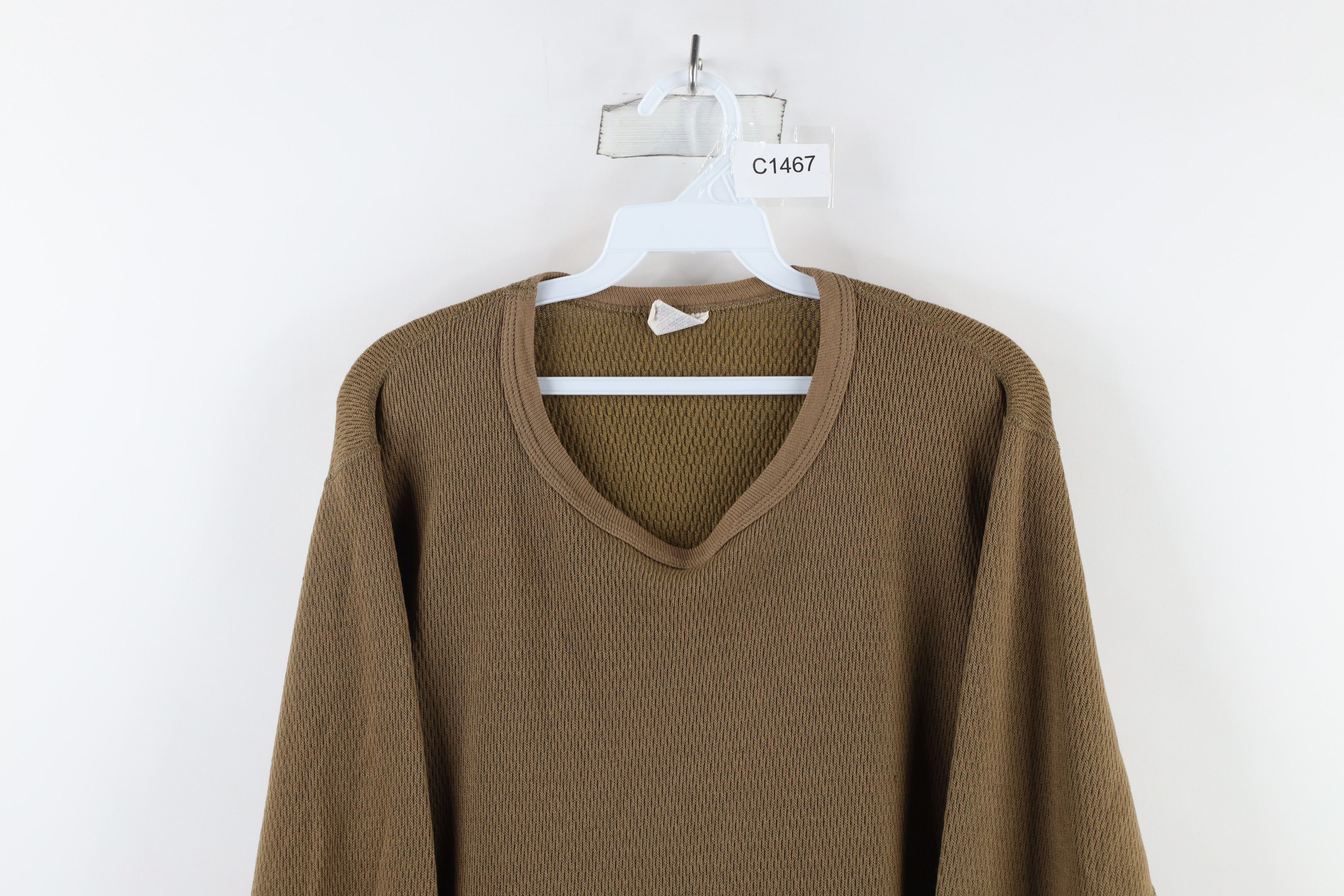 Vintage Vintage 90s Streetwear Waffle Knit T-Shirt Drab Brown USA Size US XL / EU 56 / 4 - 2 Thumbnail