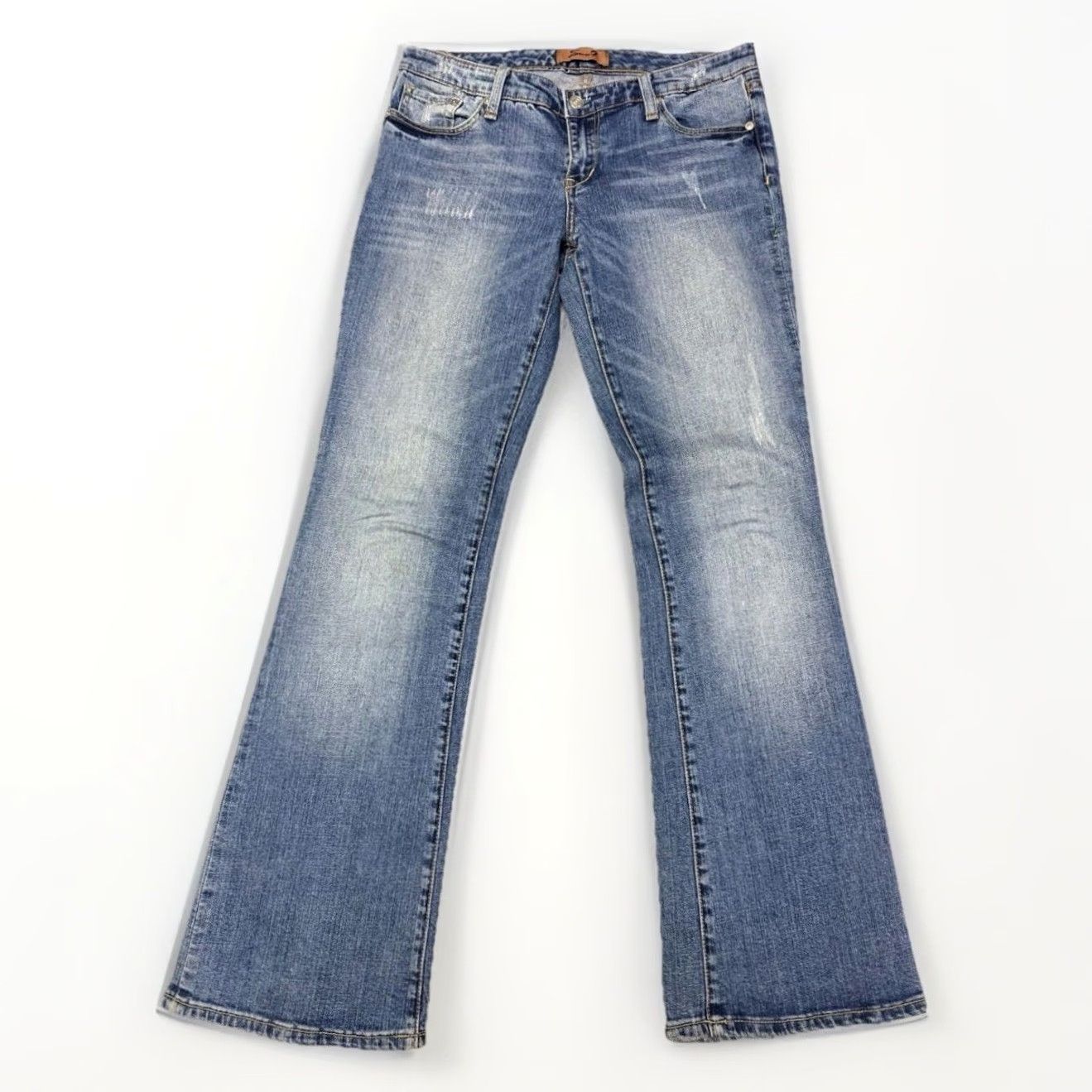7 For All Mankind 7 For All Mankind Dojo Jeans Flared Wide Leg Low Rise 30x32 Blue Cotton Denim Embroidered Back Pocket Womens Jeans Size 30" / US 8 / IT 44 - 2 Thumbnail