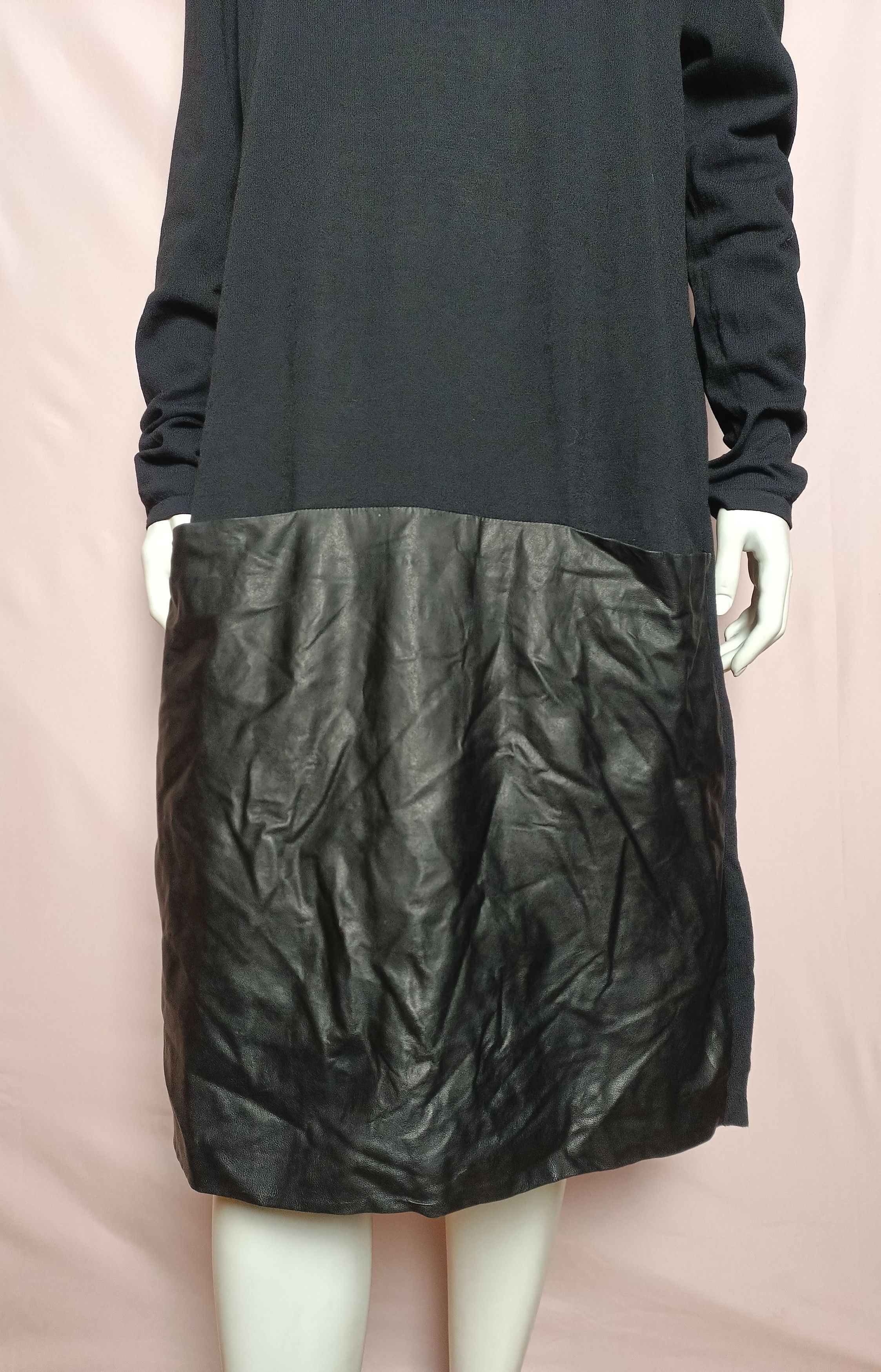 Annette Gortz Annette Gortz Black Wool Dress Leather Detail Size XL Size XL / US 12-14 / IT 48-50 - 5 Thumbnail